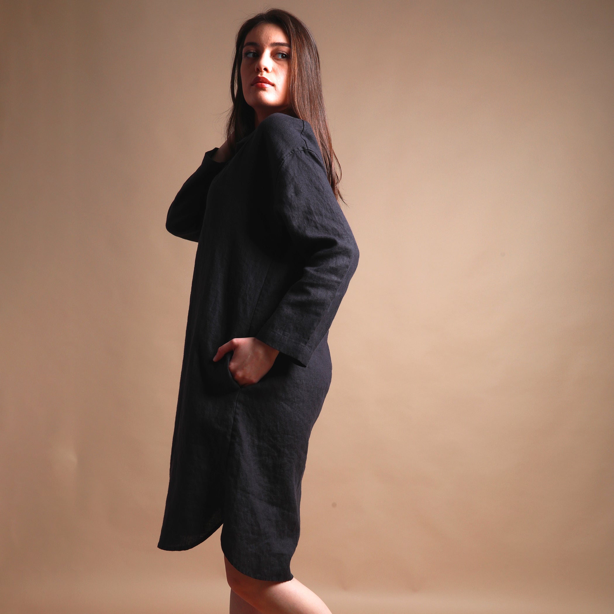 JACKIE Linen Shirt Dress, Size XS, Color RED GRAPEFRUIT