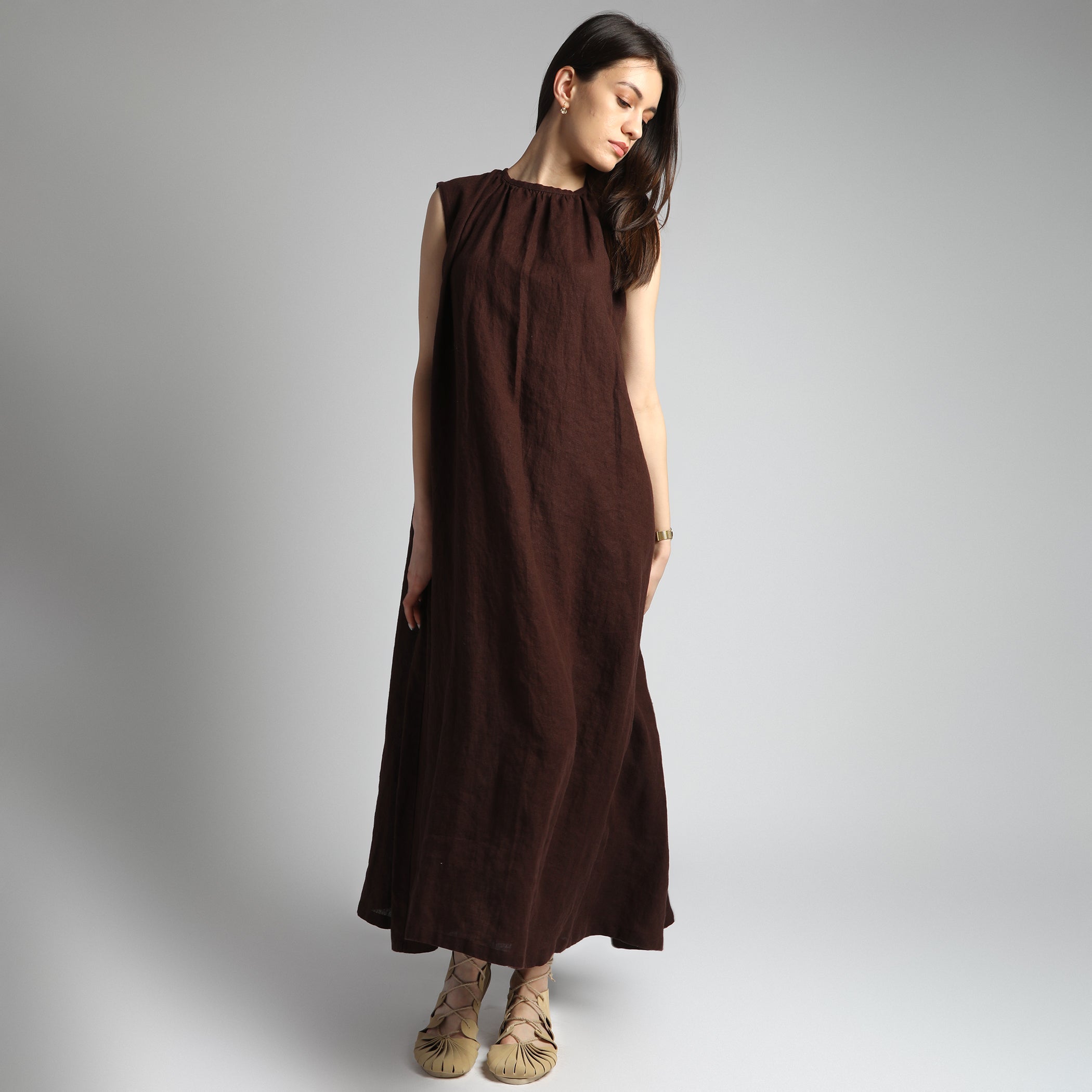 VIVA Flared MaxiDress, Size S, Color DARK CHOCOLATE