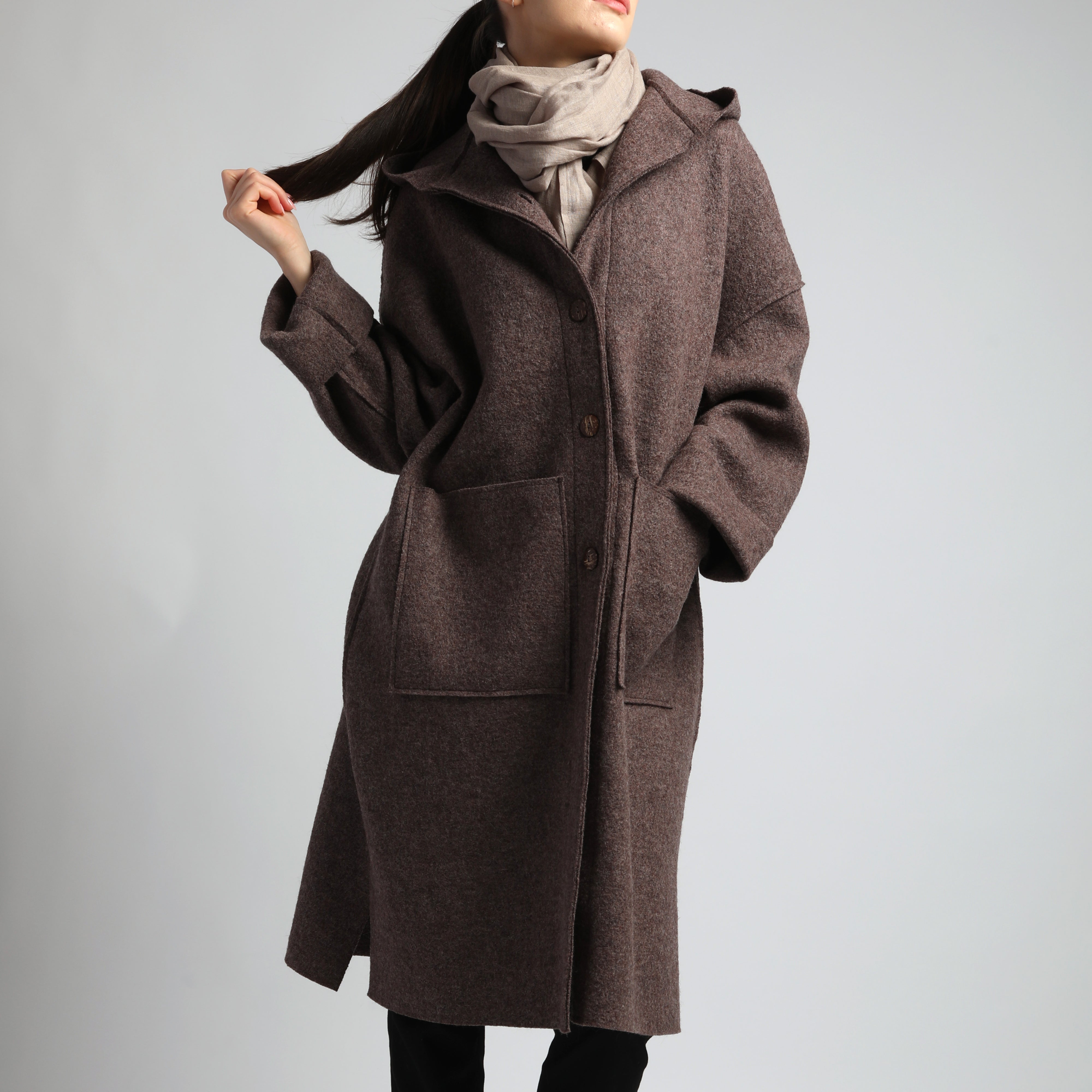 EDEN Midi Boiled Wool Coat with Hood