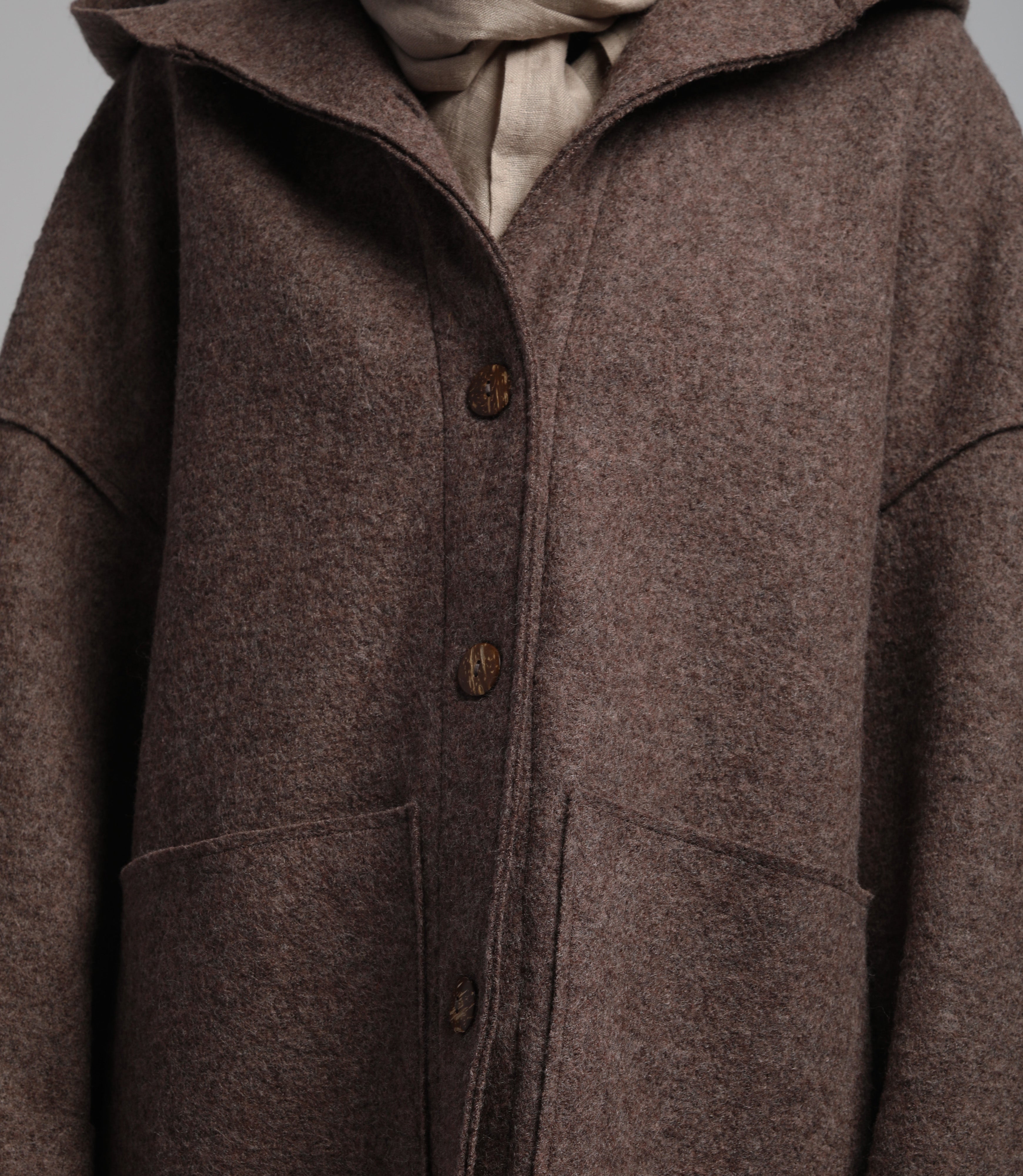 EDEN Midi Boiled Wool Coat with Hood