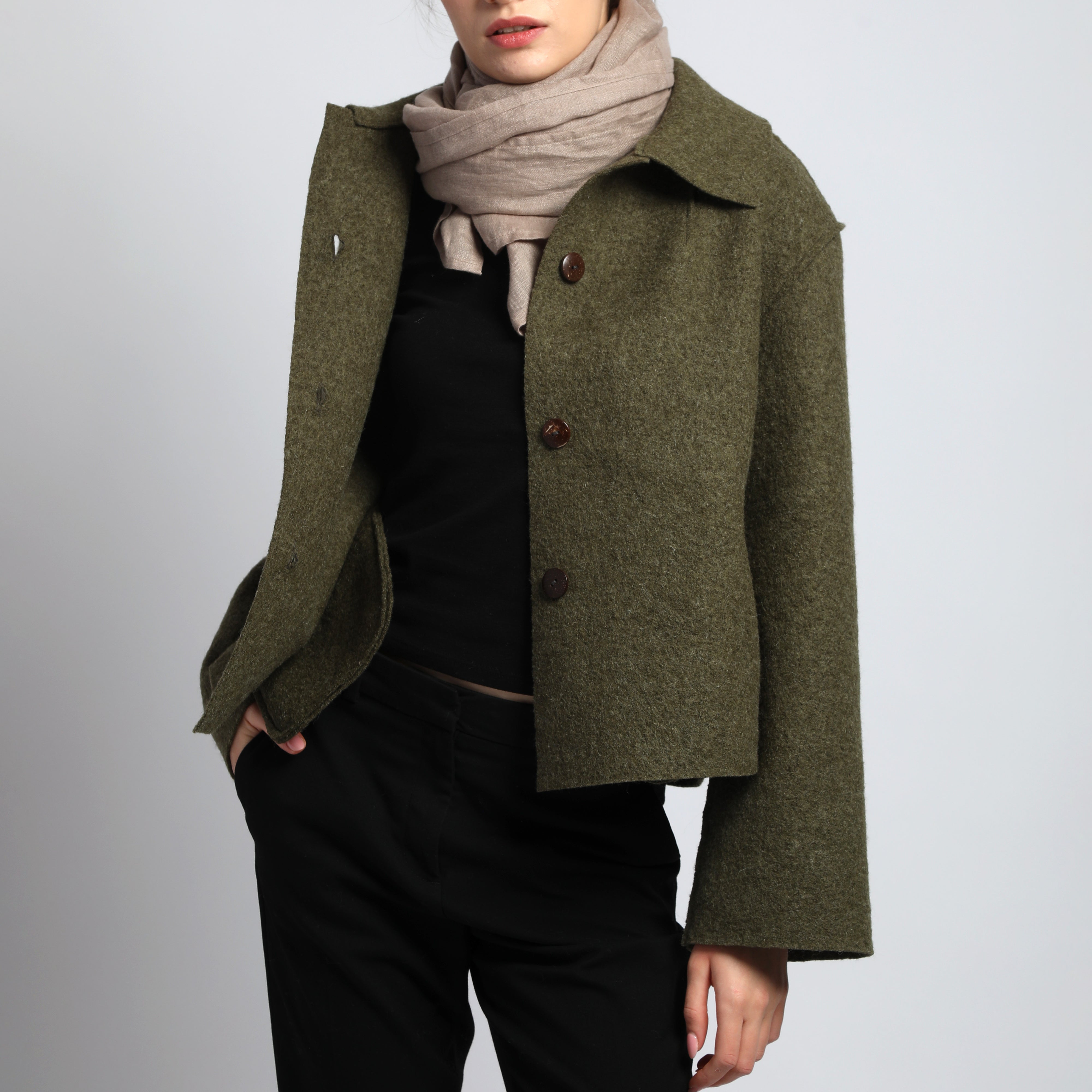 FRANKIE 2 Cropped Boiled Wool Cape Cardigan Jacket