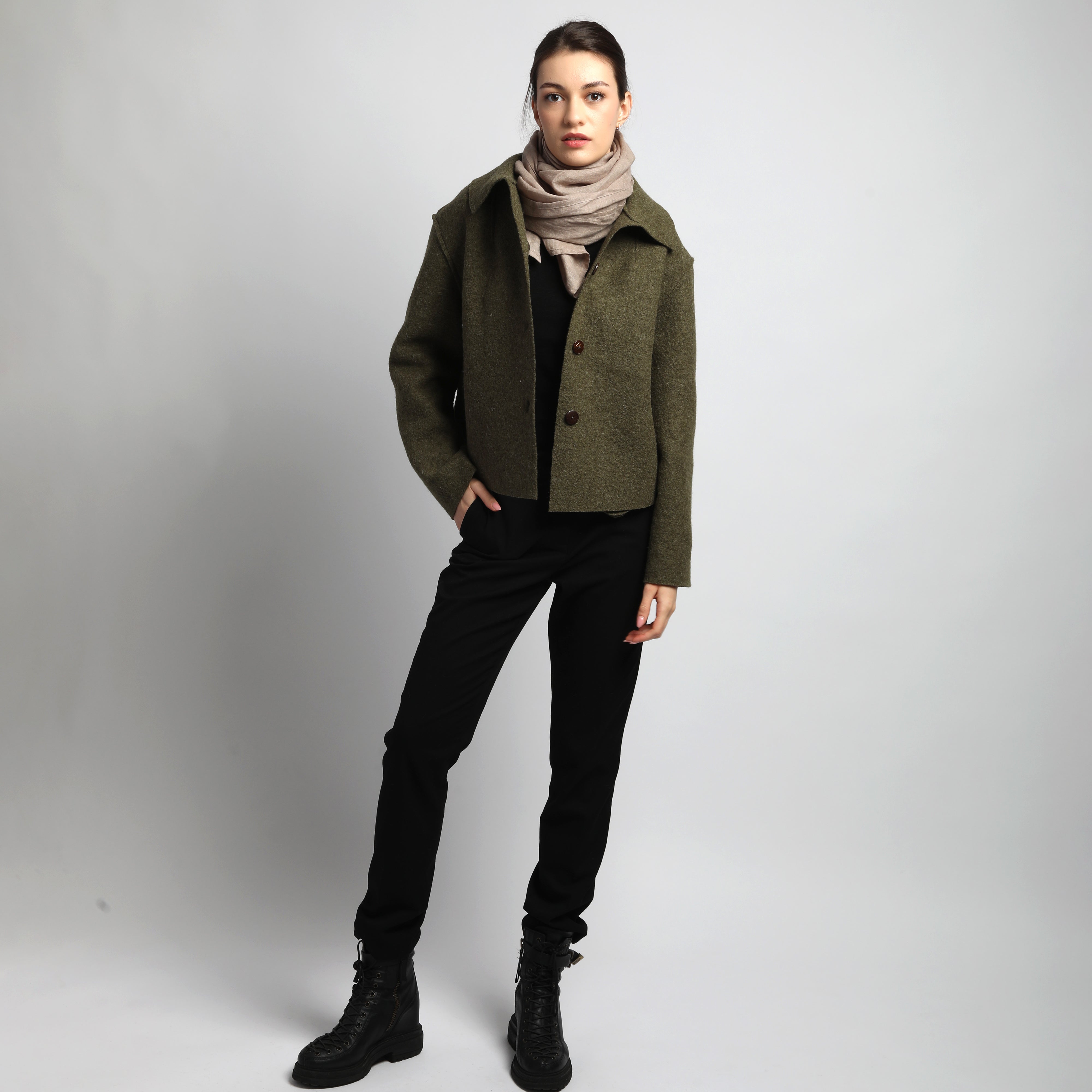 FRANKIE 2 Cropped Boiled Wool Cape Cardigan Jacket