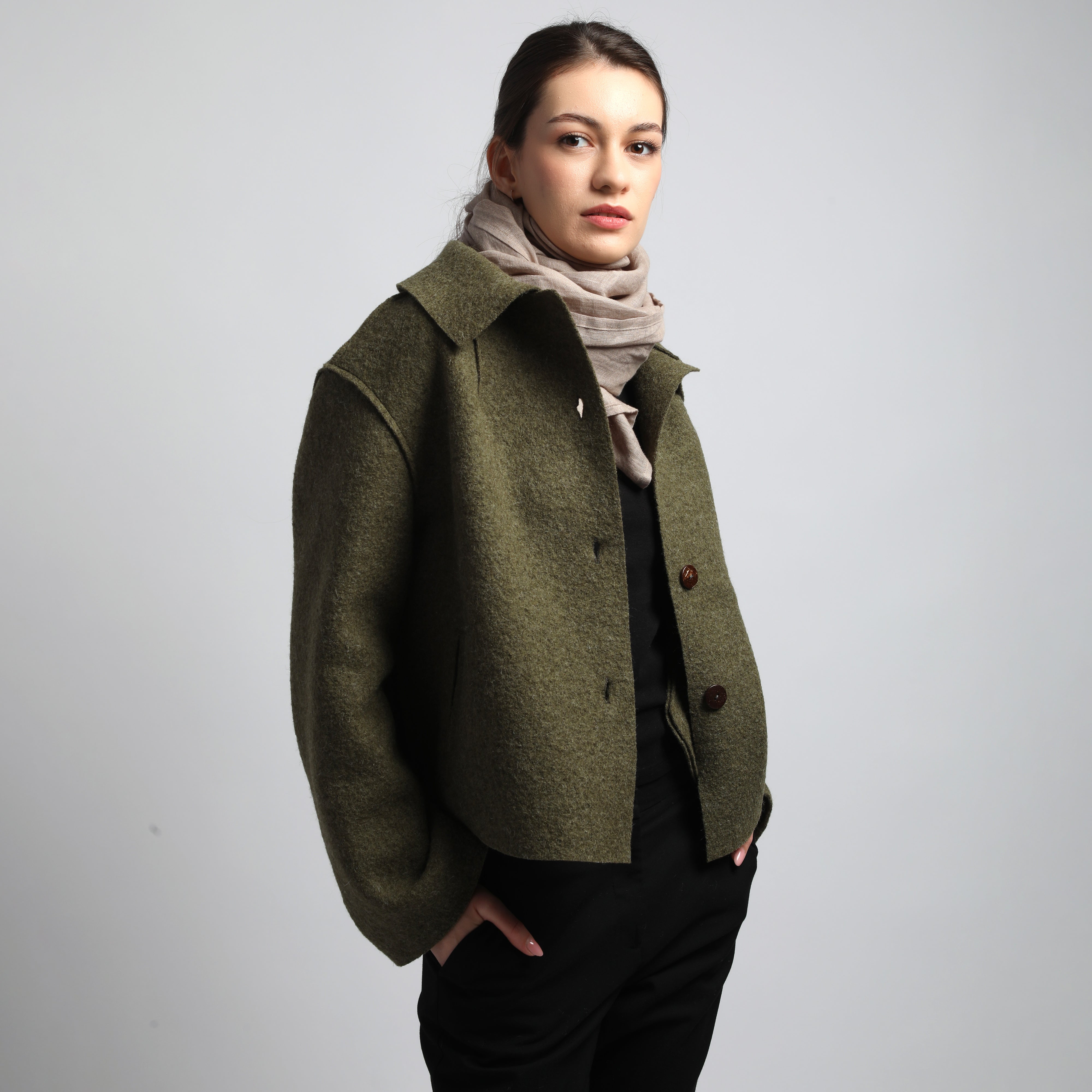 FRANKIE 2 Cropped Boiled Wool Cape Cardigan Jacket