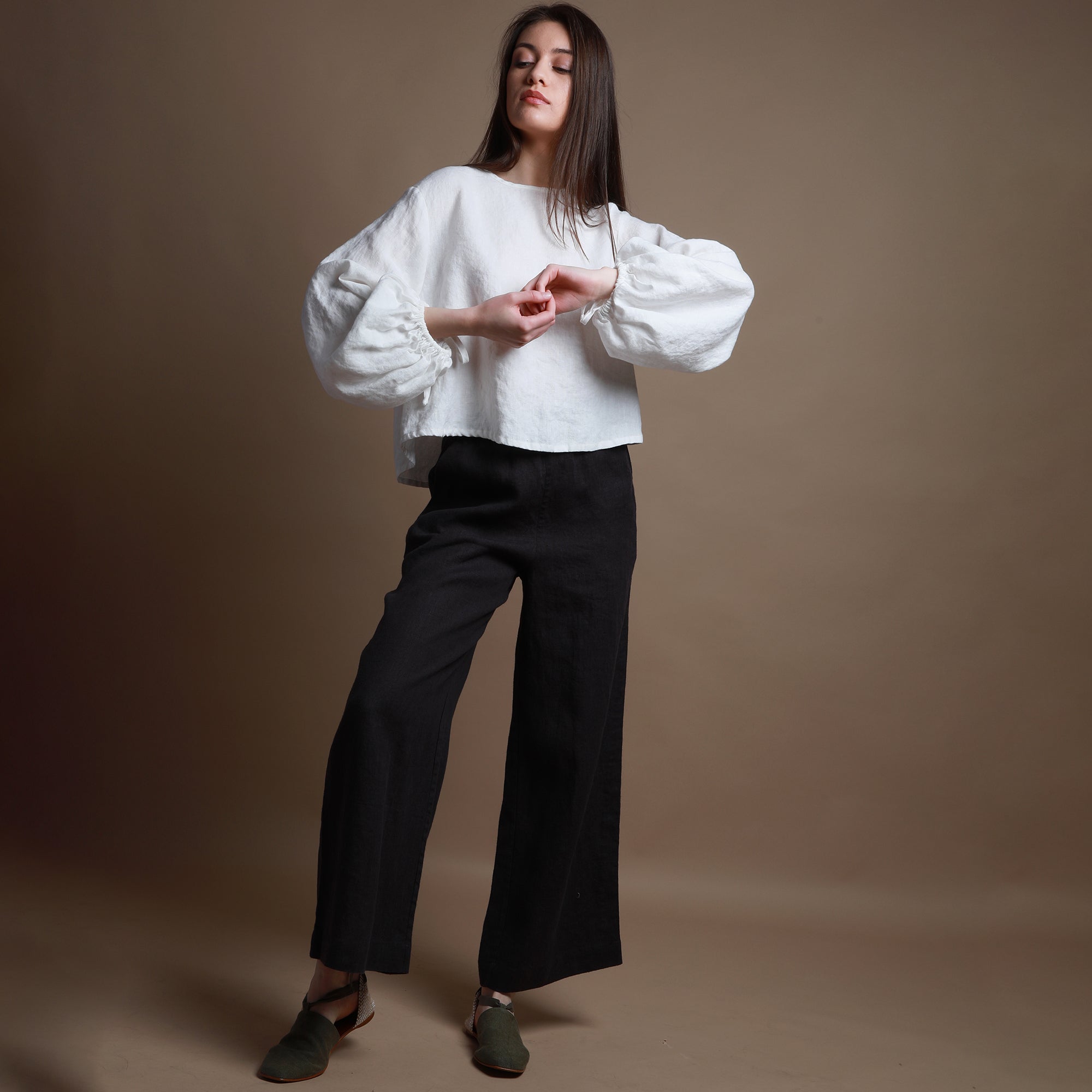 FLORENCE Straight Long Linen Pants | KNOTIUM