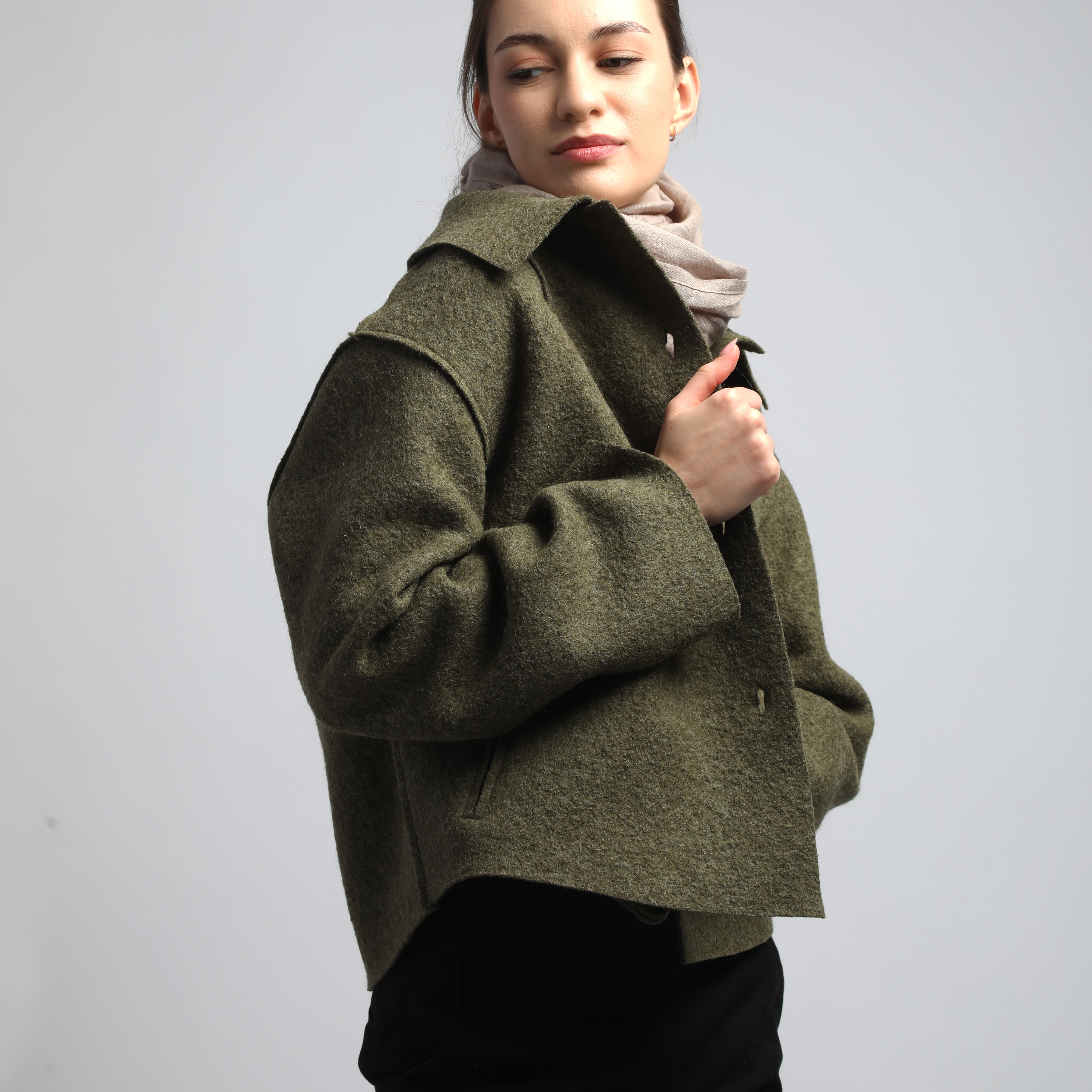 FRANKIE 2 Cropped Boiled Wool Cape Cardigan Jacket