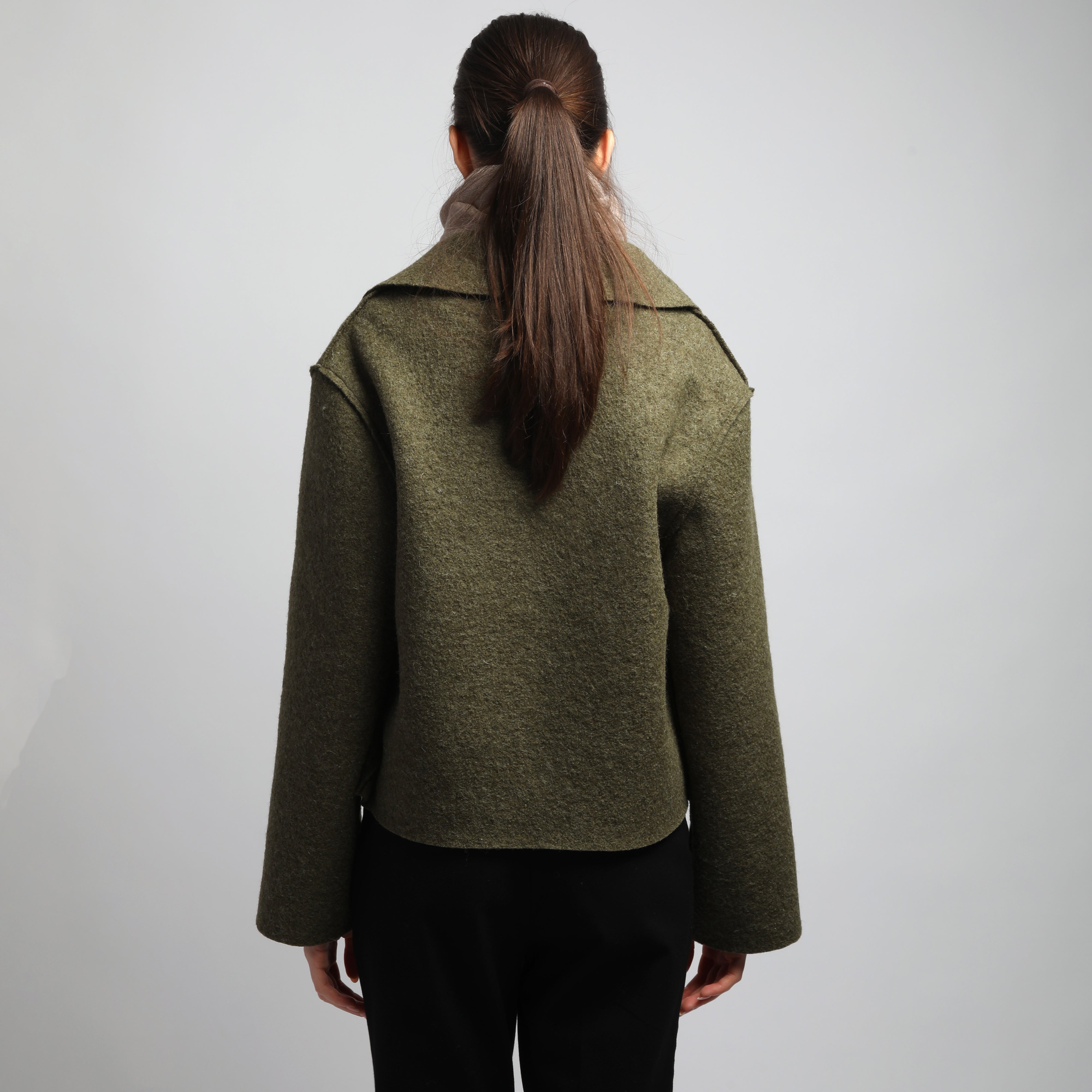 FRANKIE 2 Cropped Boiled Wool Cape Cardigan Jacket