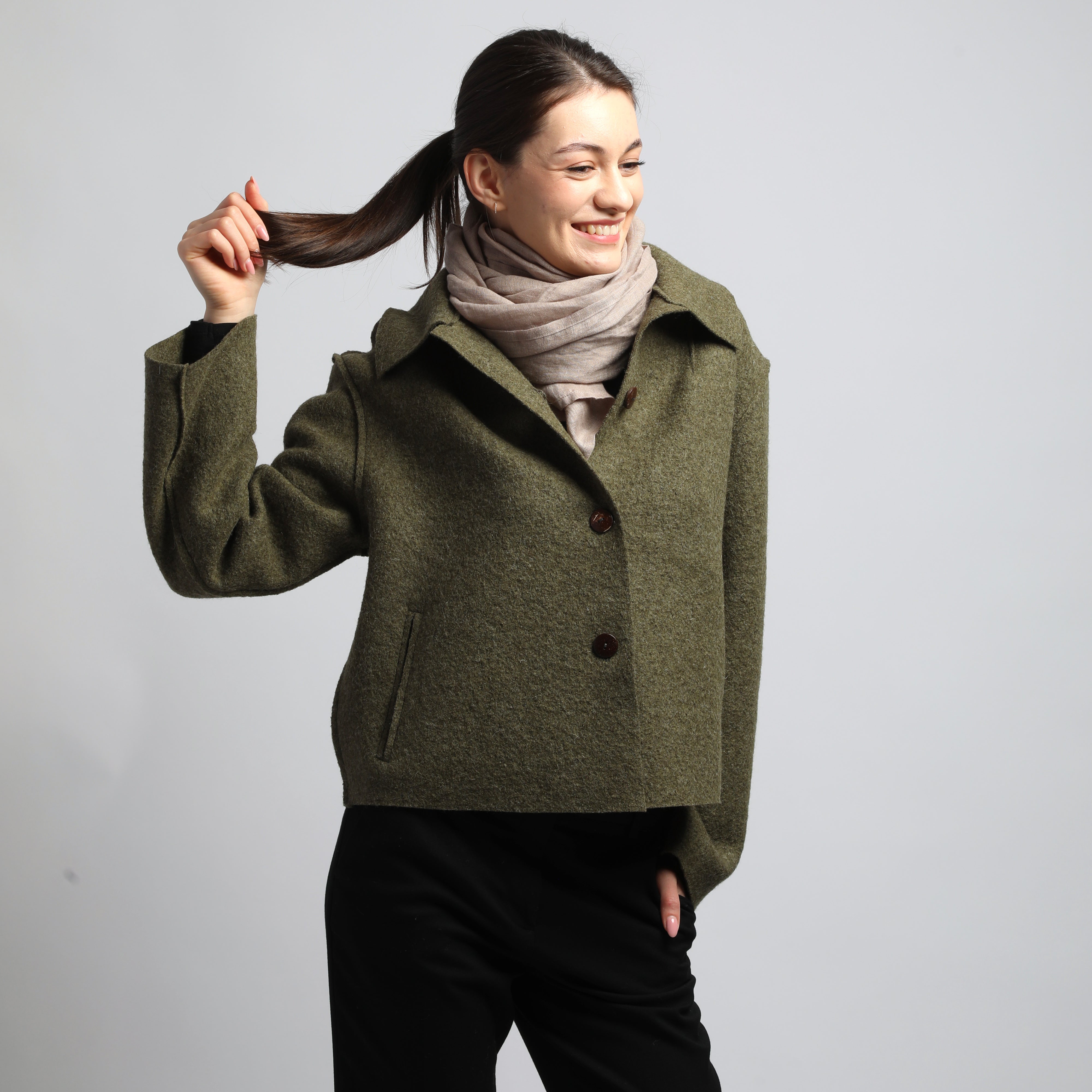 FRANKIE 2 Cropped Boiled Wool Cape Cardigan Jacket