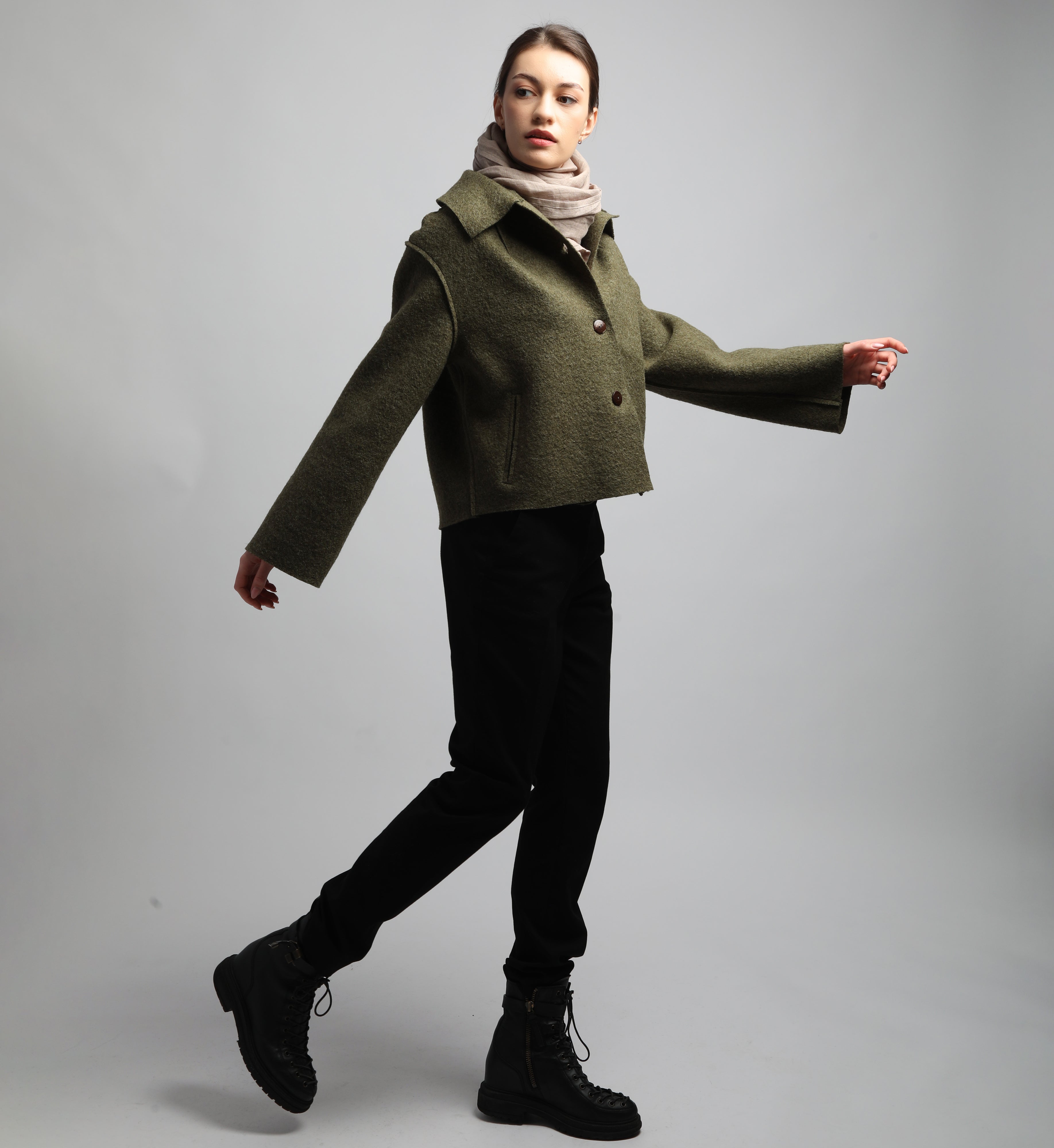 FRANKIE 2 Cropped Boiled Wool Cape Cardigan Jacket