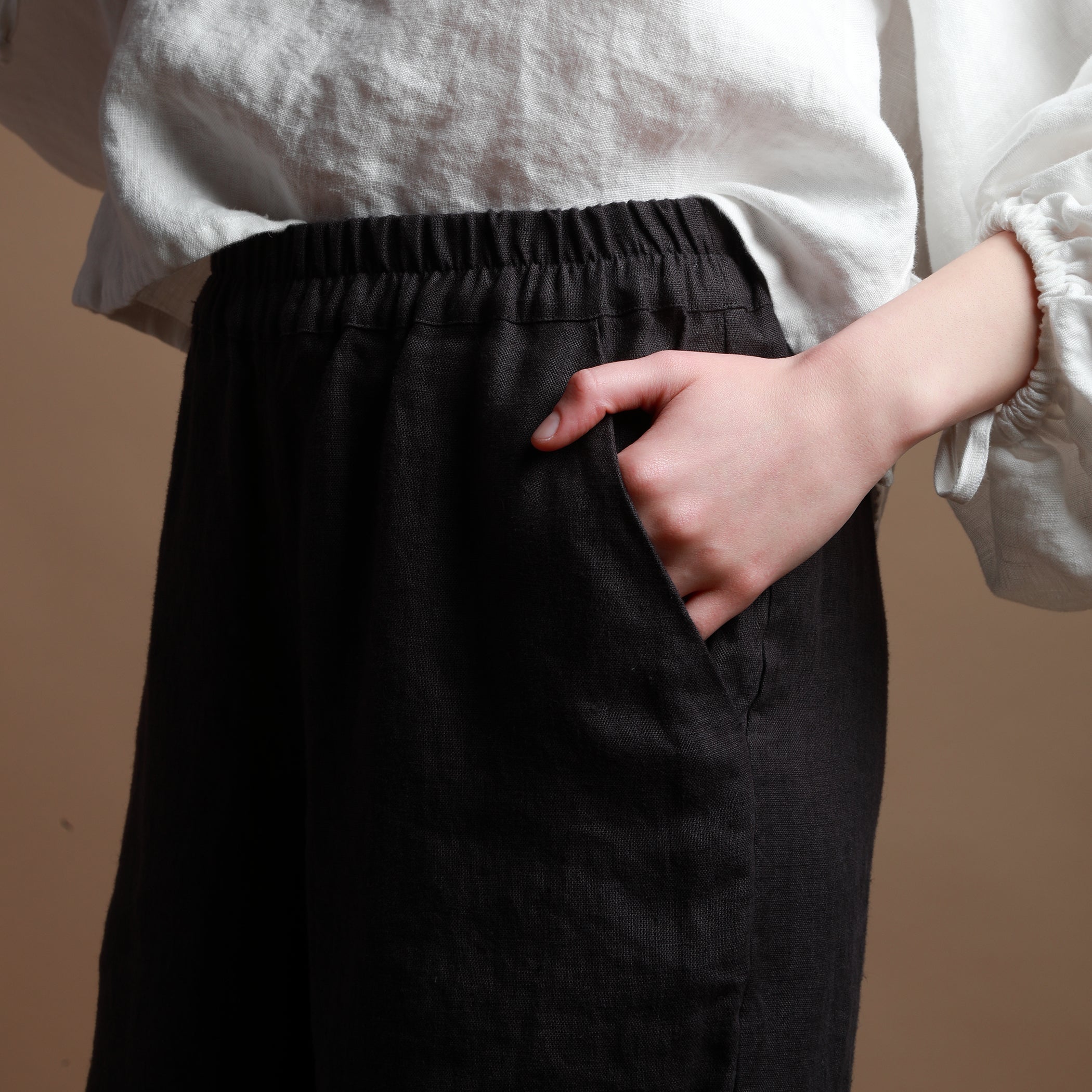 FLORENCE Straight Linen Pants - Size S - Color DARK BLUE