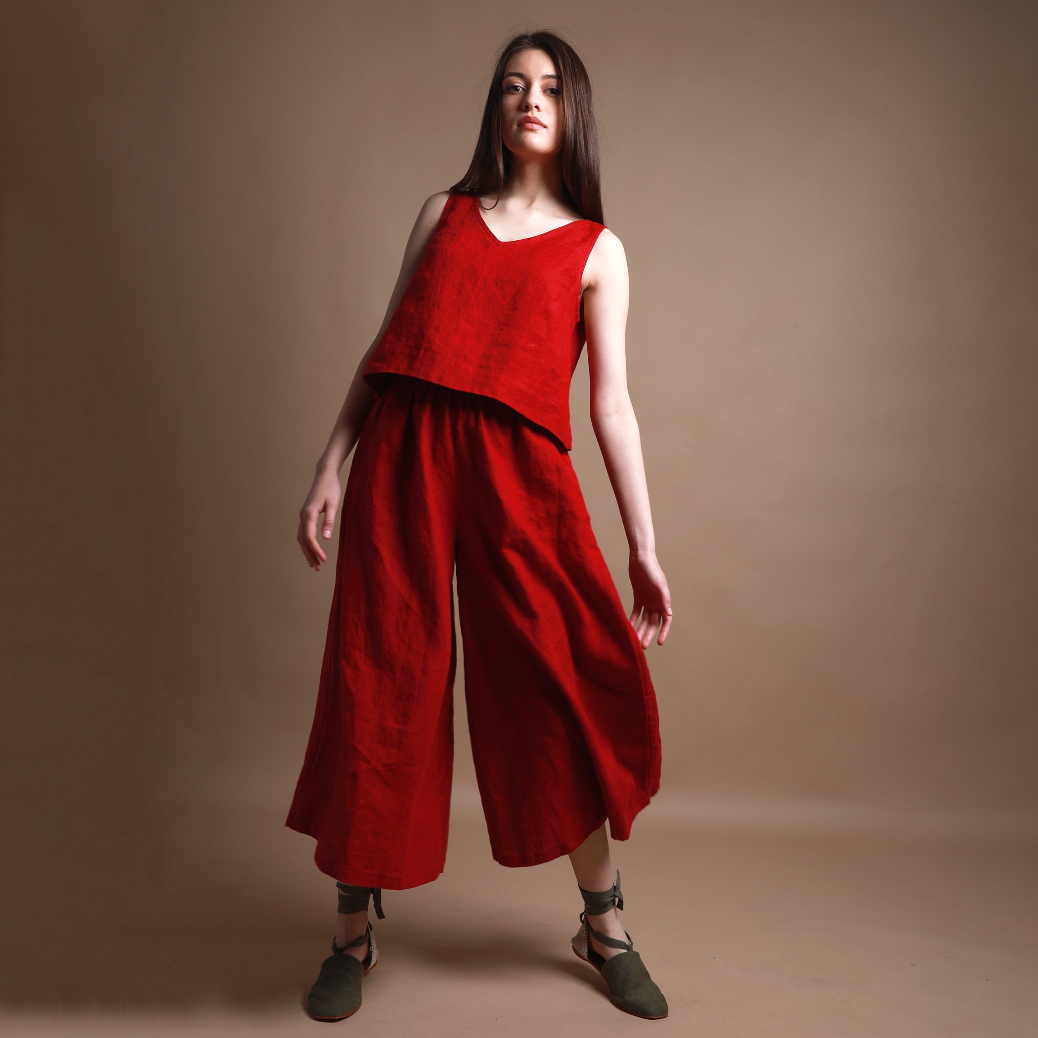 MAX Linen Skirt Pants - Size L - Colors BERRY RED
