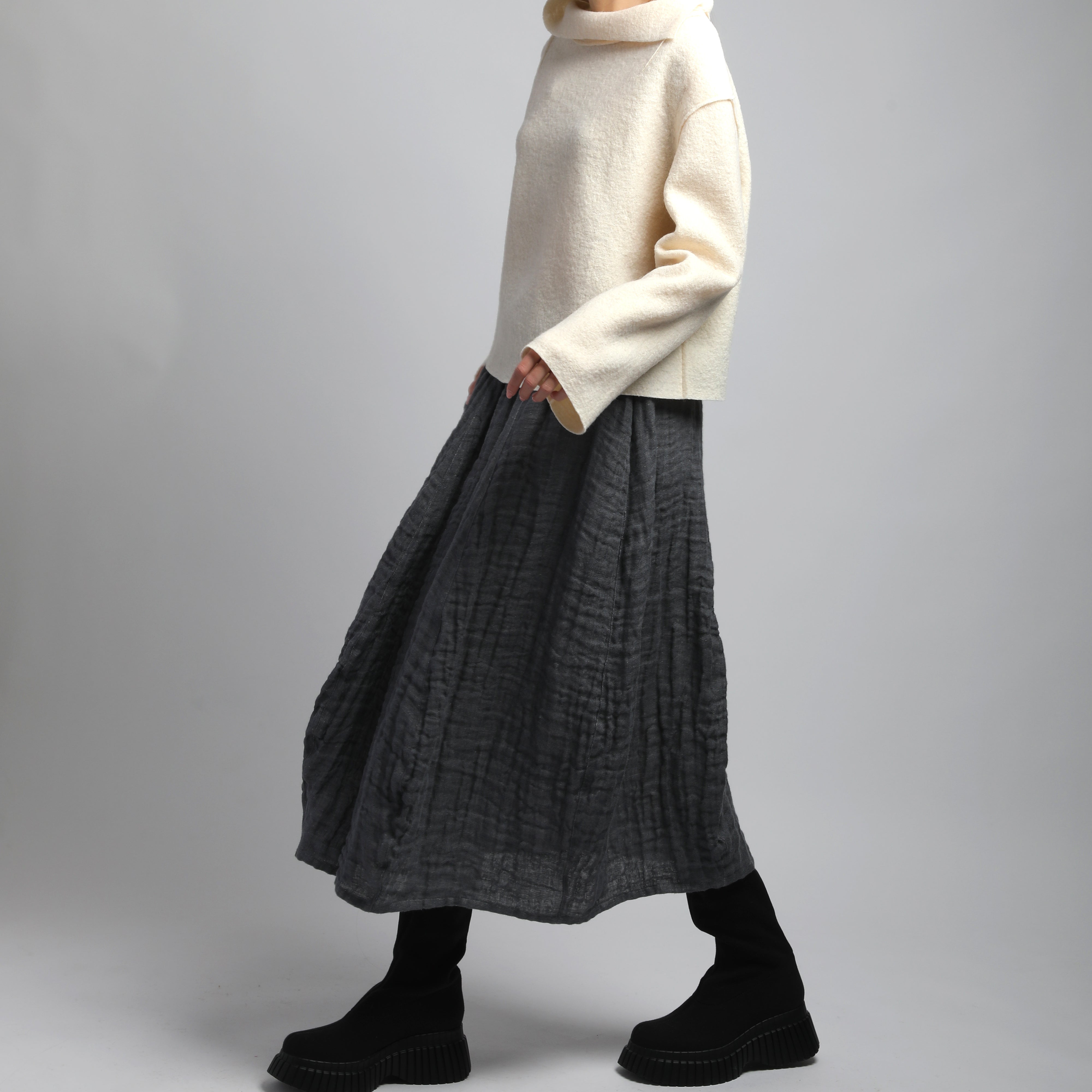 FLOWER Bubble Linen Skirt in Double-Layered Linen