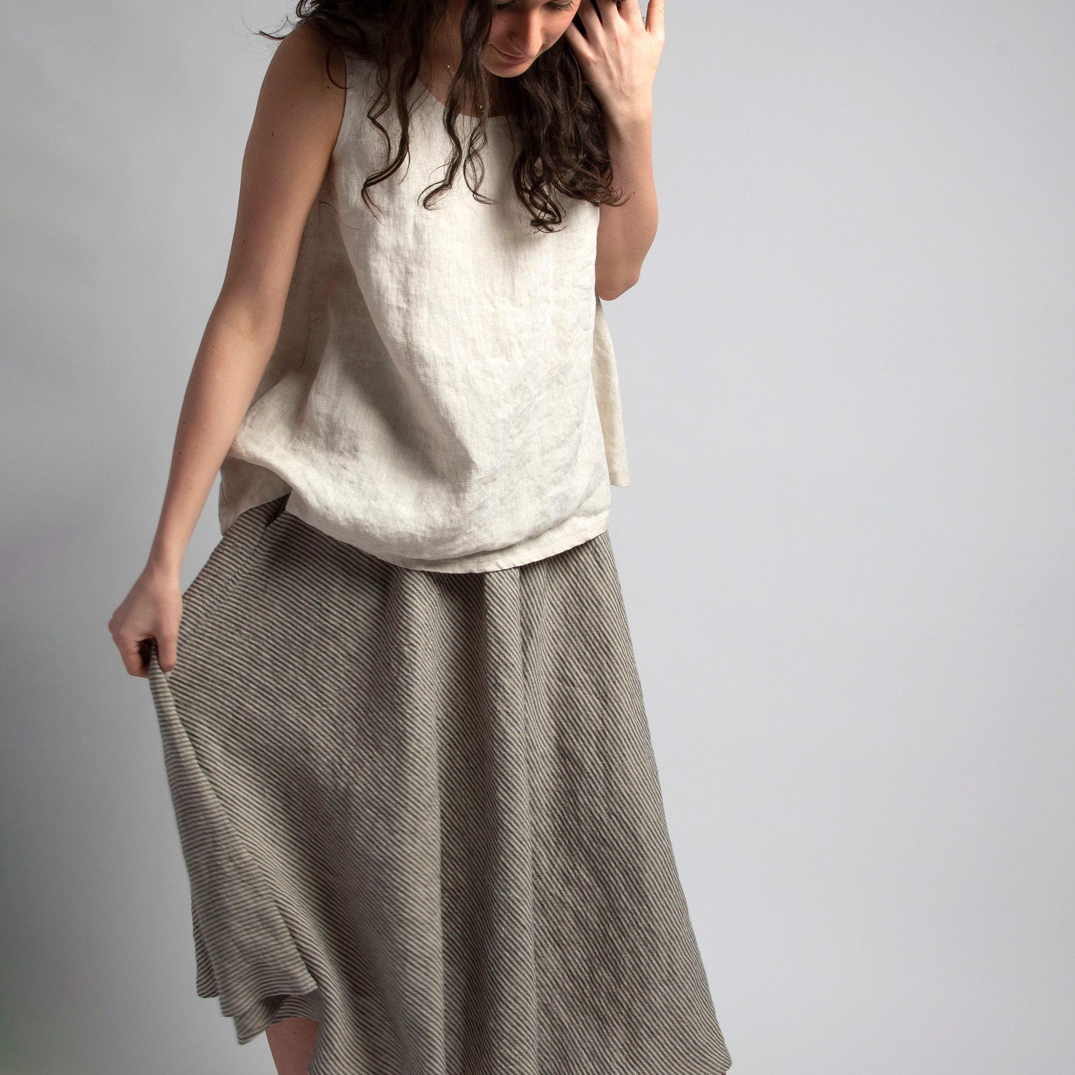 NOMADE Midi Linen Circle Skirt with Pockets