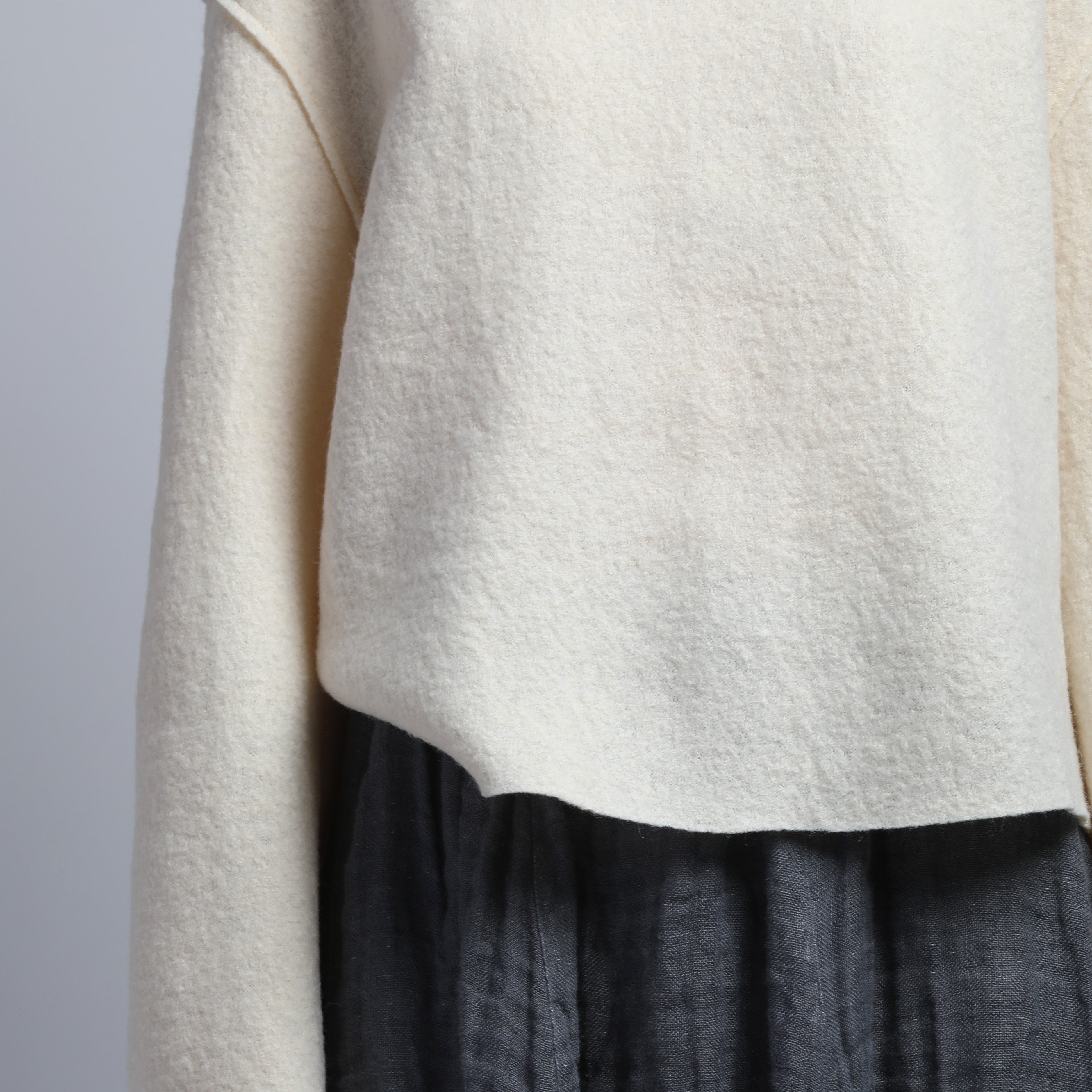 ALICE Cropped Loose Boiled Wood Jumper with Stand Up Collar