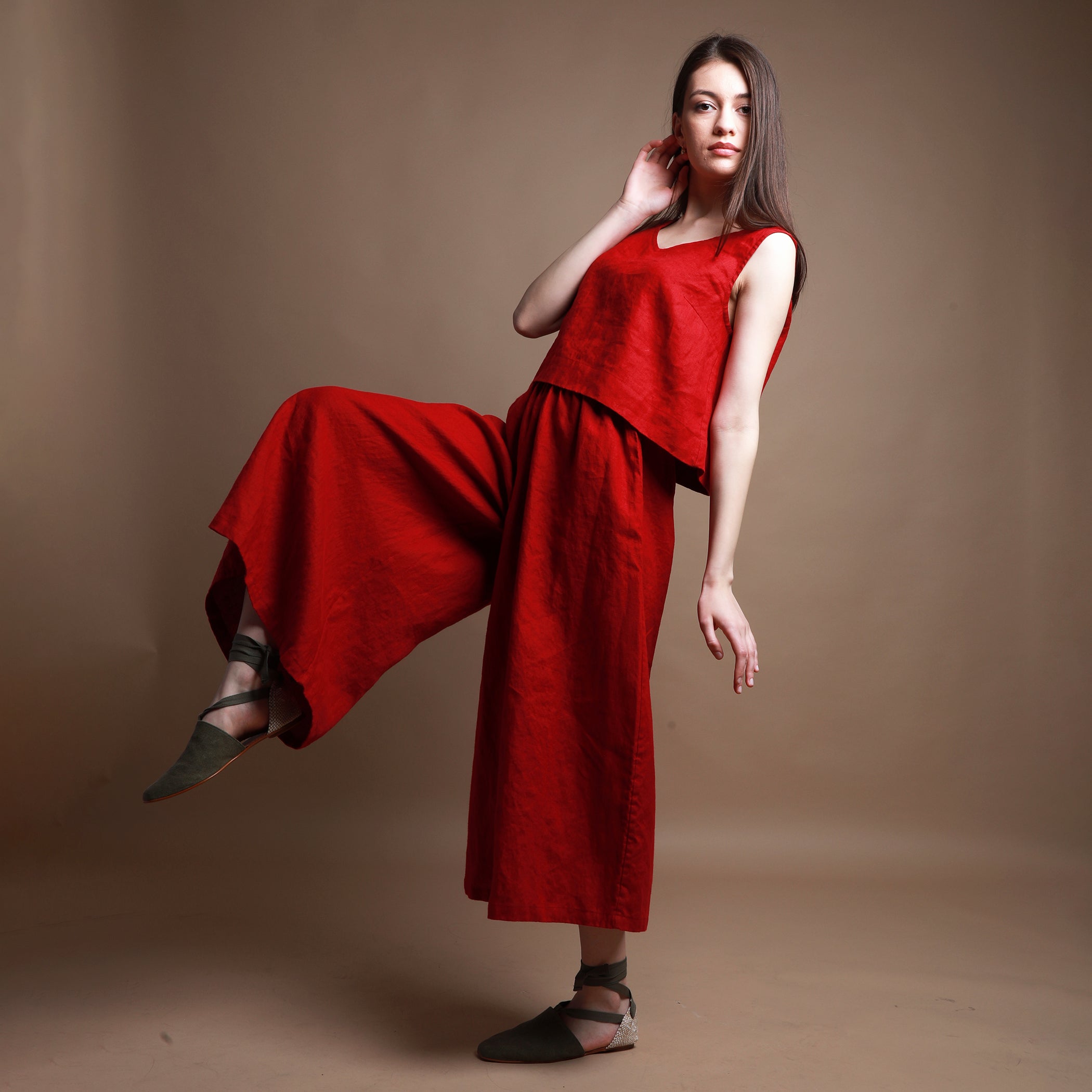 MAX Linen Skirt Pants - Size L - Colors BERRY RED