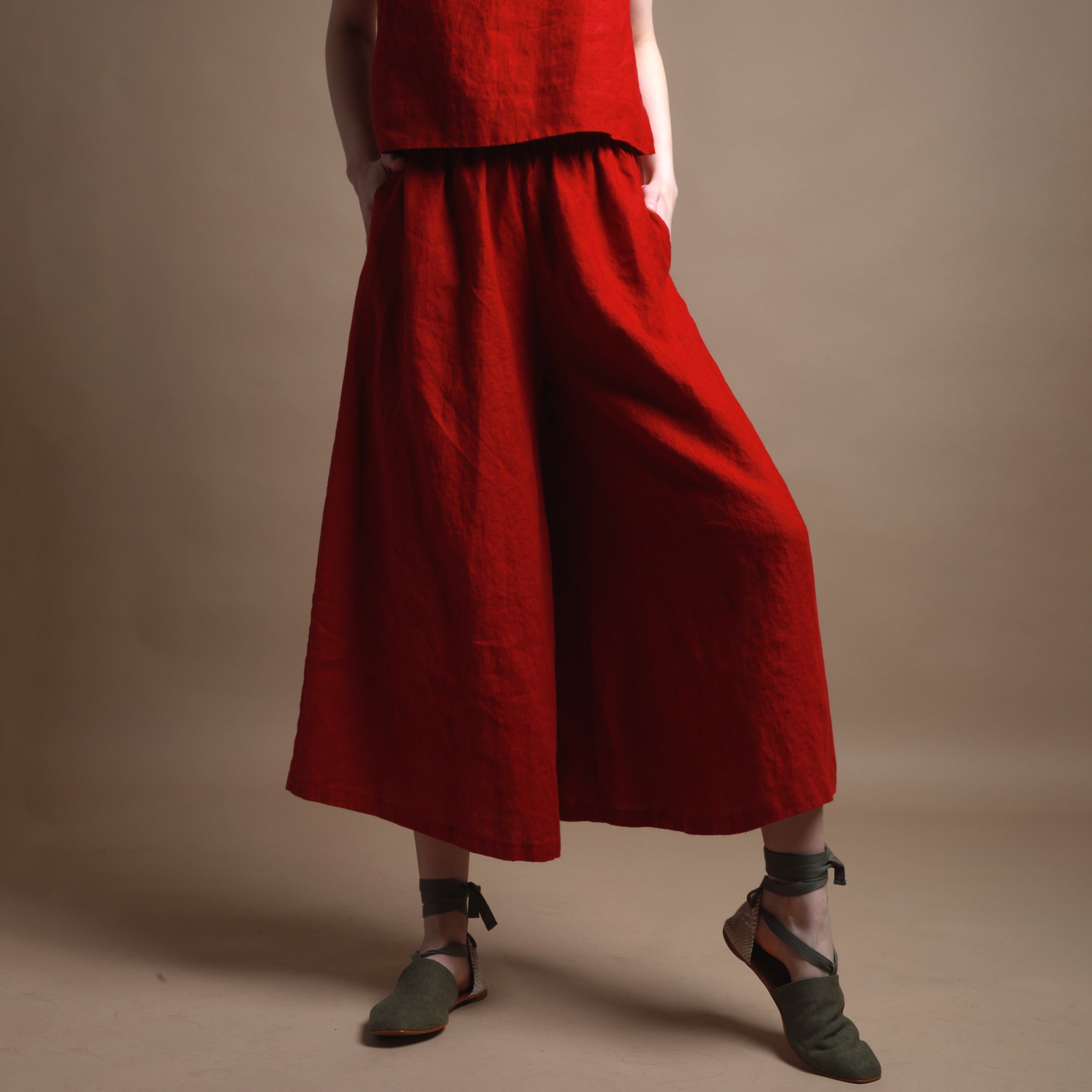 MAX Linen Skirt Pants - Size L - Colors BERRY RED
