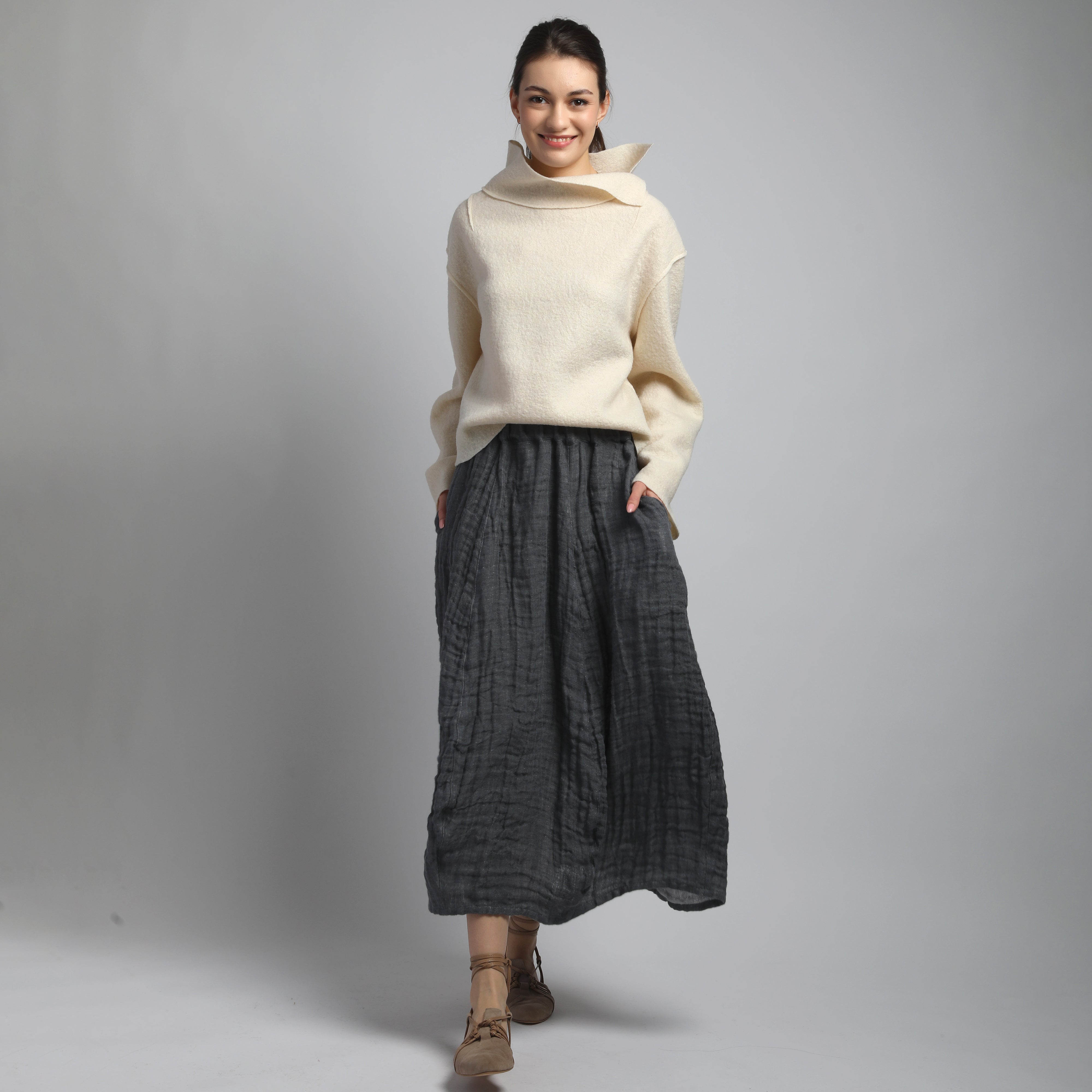 FLOWER Bubble Linen Skirt in Double-Layered Linen