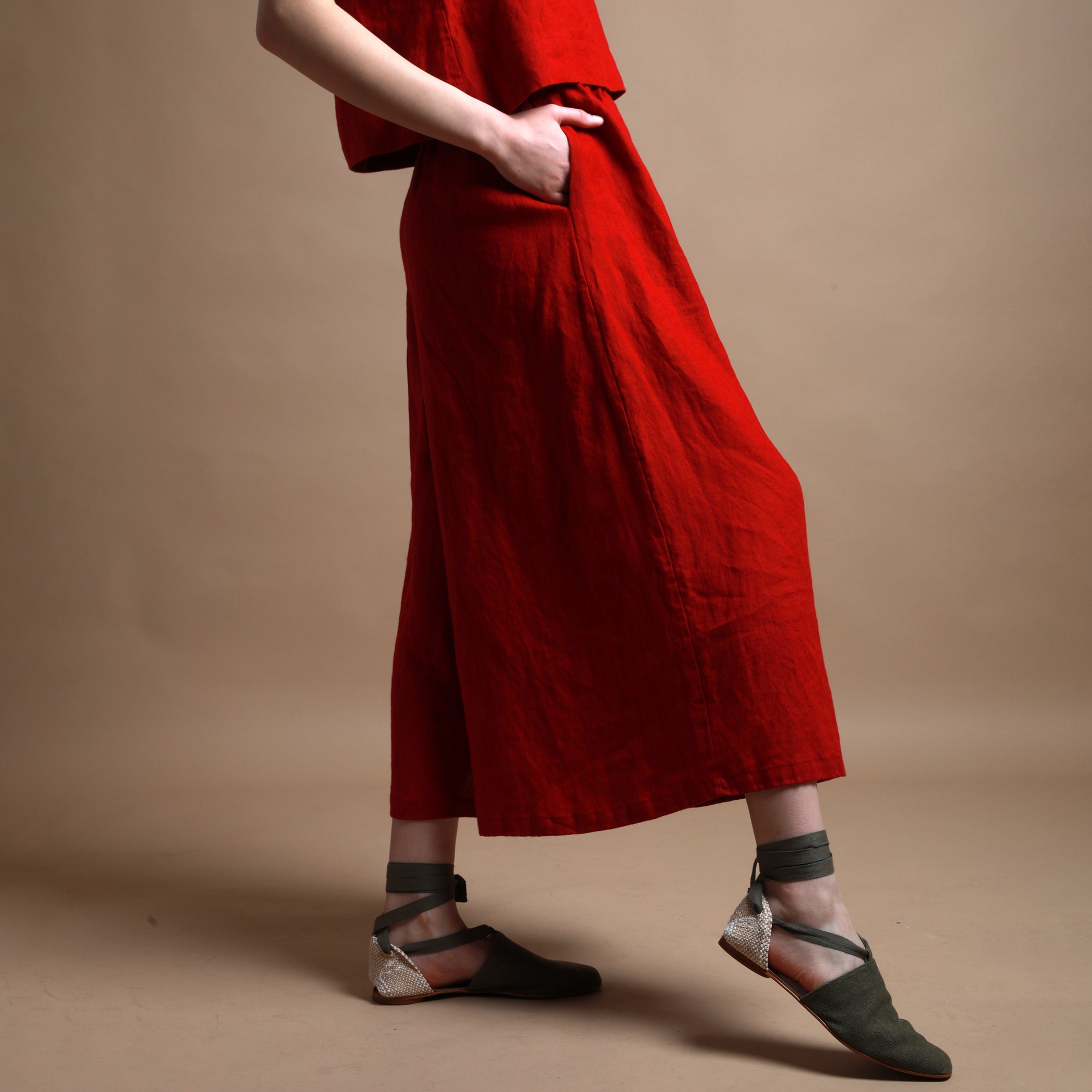 MAX Linen Skirt Pants - Size L - Colors BERRY RED