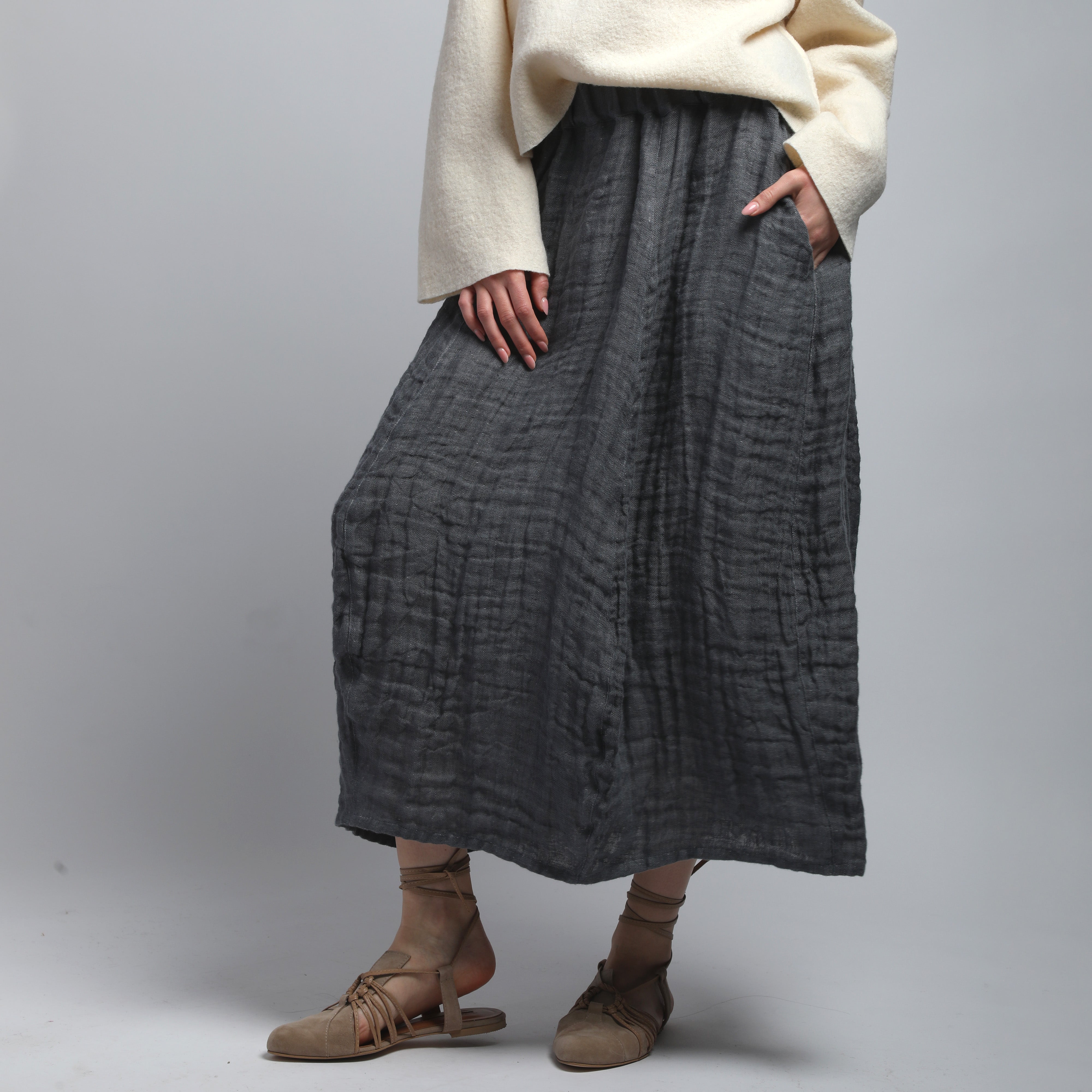 FLOWER Bubble Linen Skirt in Double-Layered Linen
