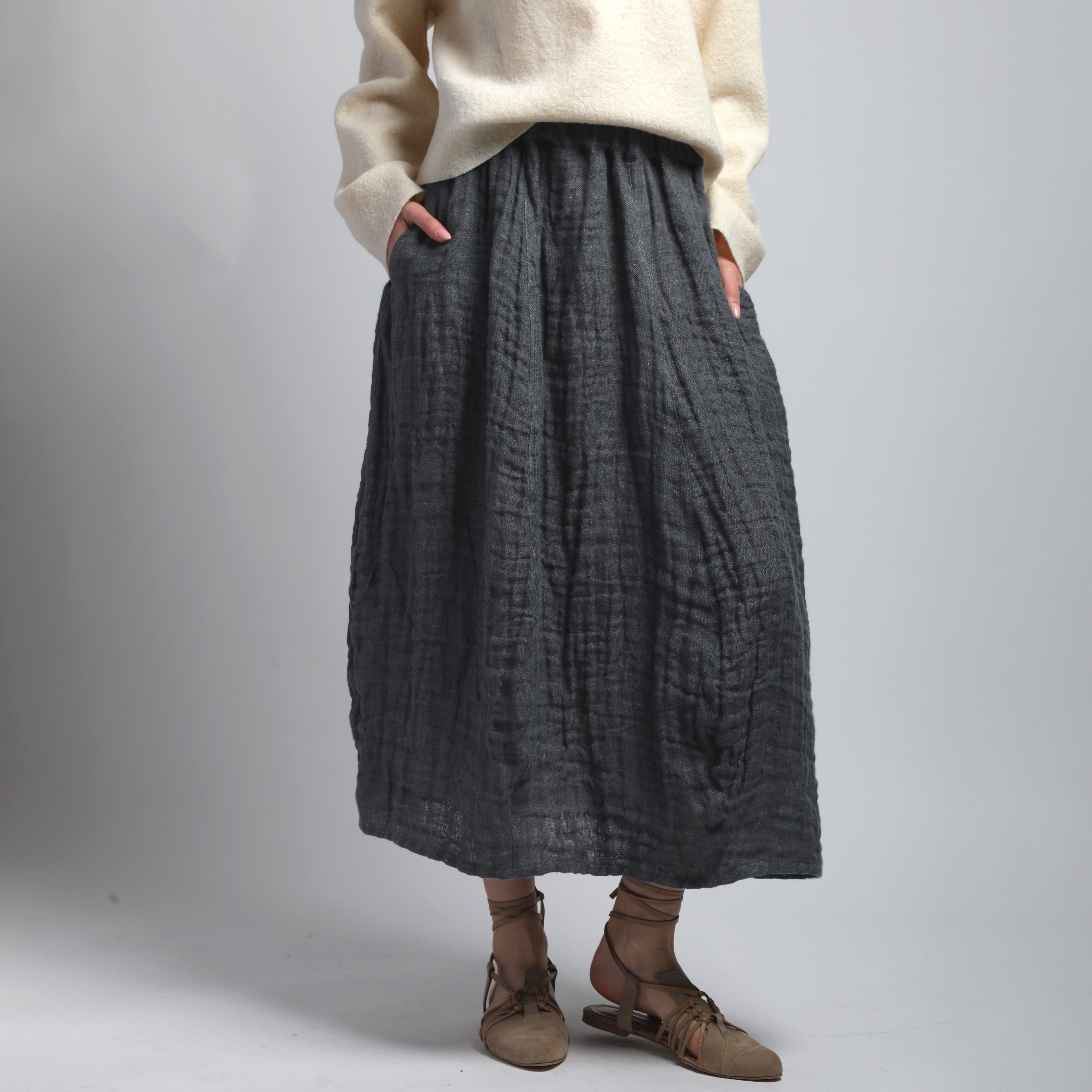 FLOWER Bubble Linen Skirt in Double-Layered Linen