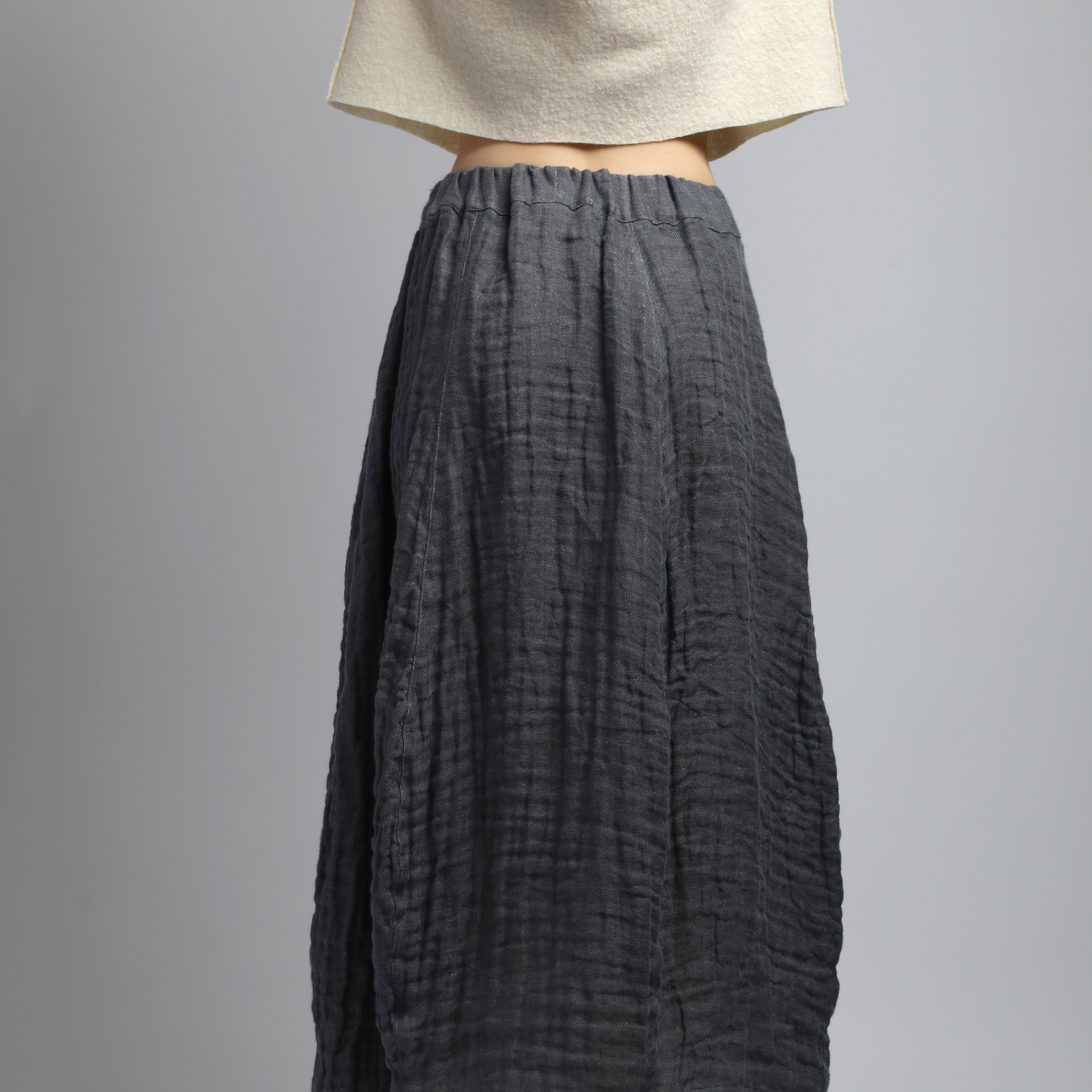 FLOWER Bubble Linen Skirt in Double-Layered Linen