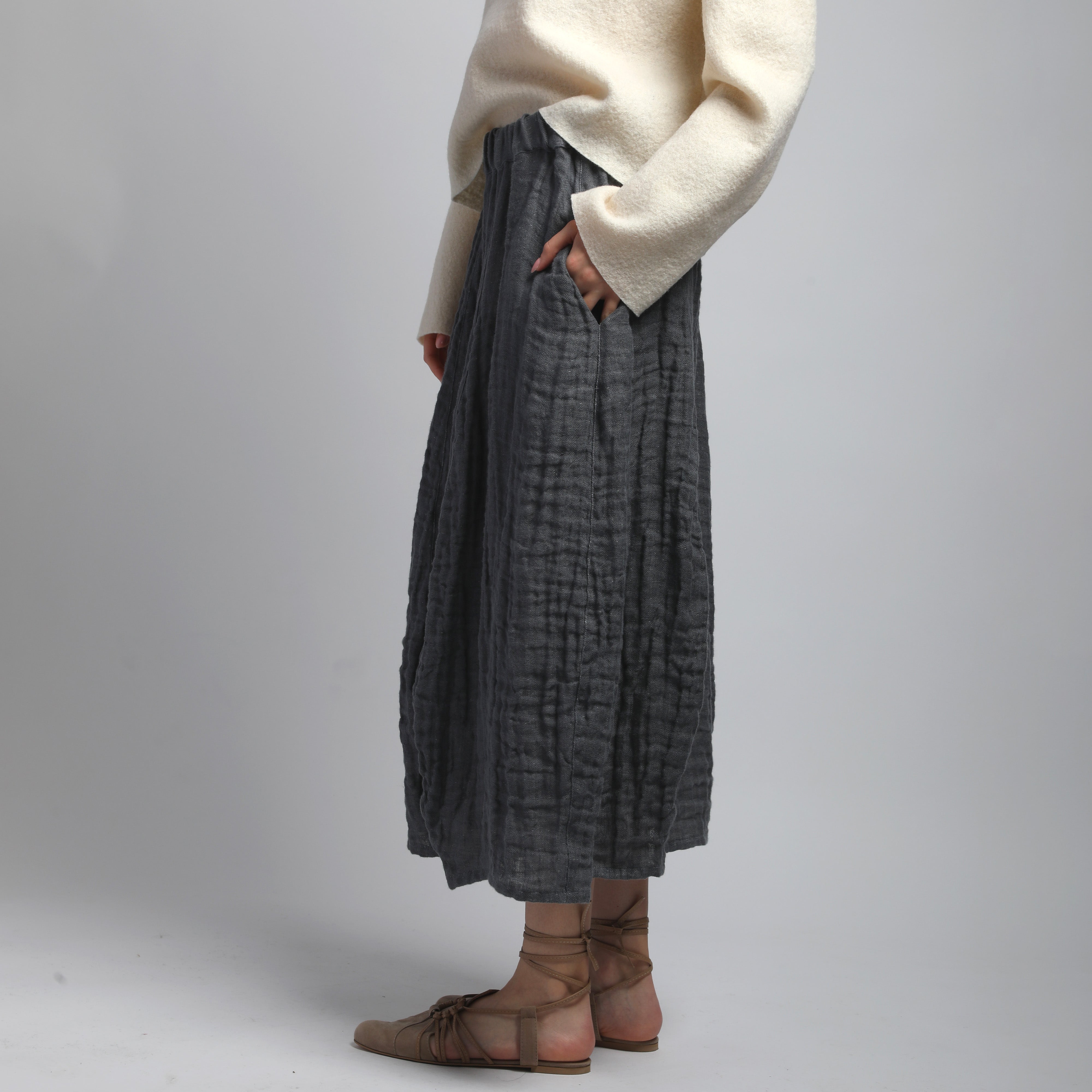 FLOWER Bubble Linen Skirt in Double-Layered Linen
