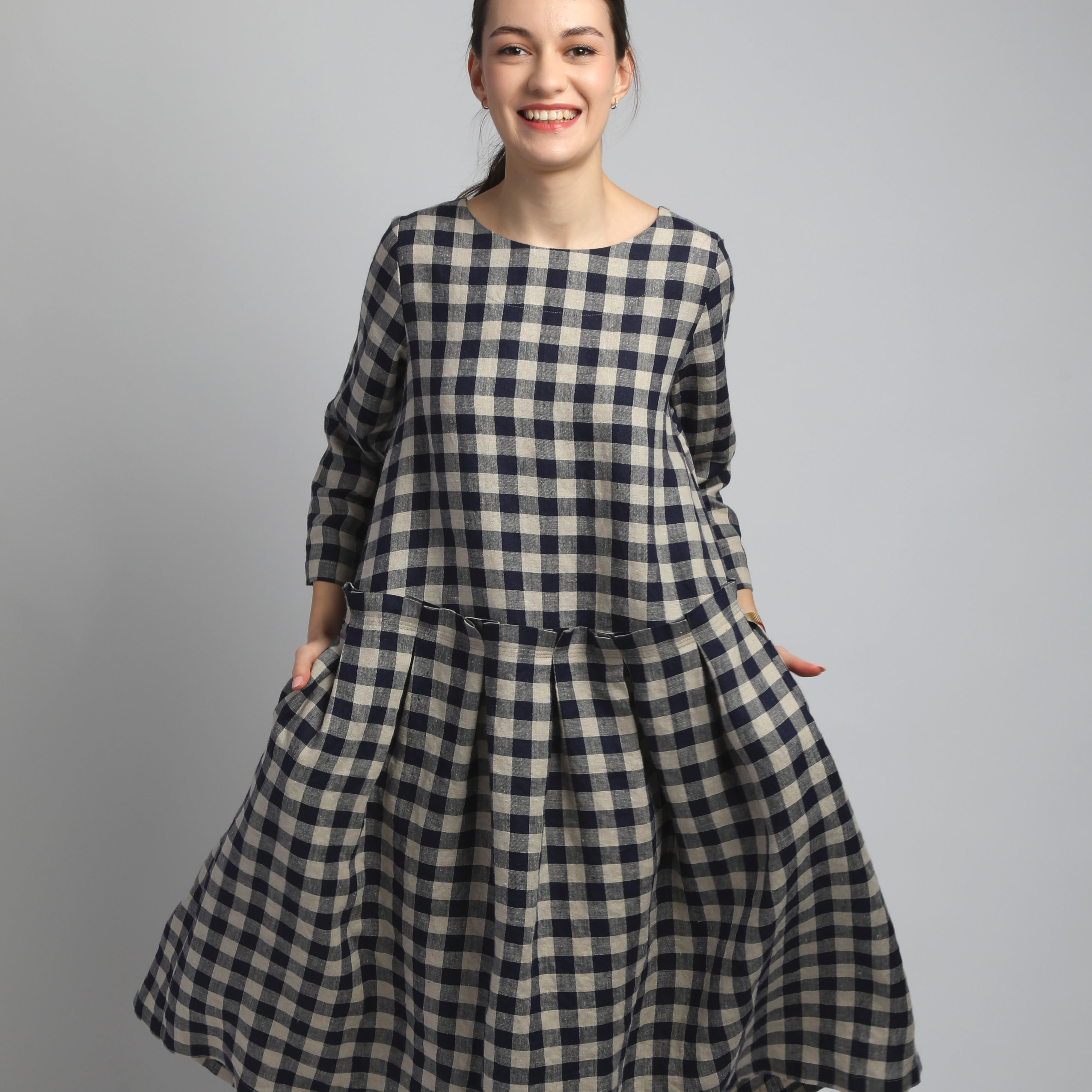 TIA Linen Dress with Soft Pleats