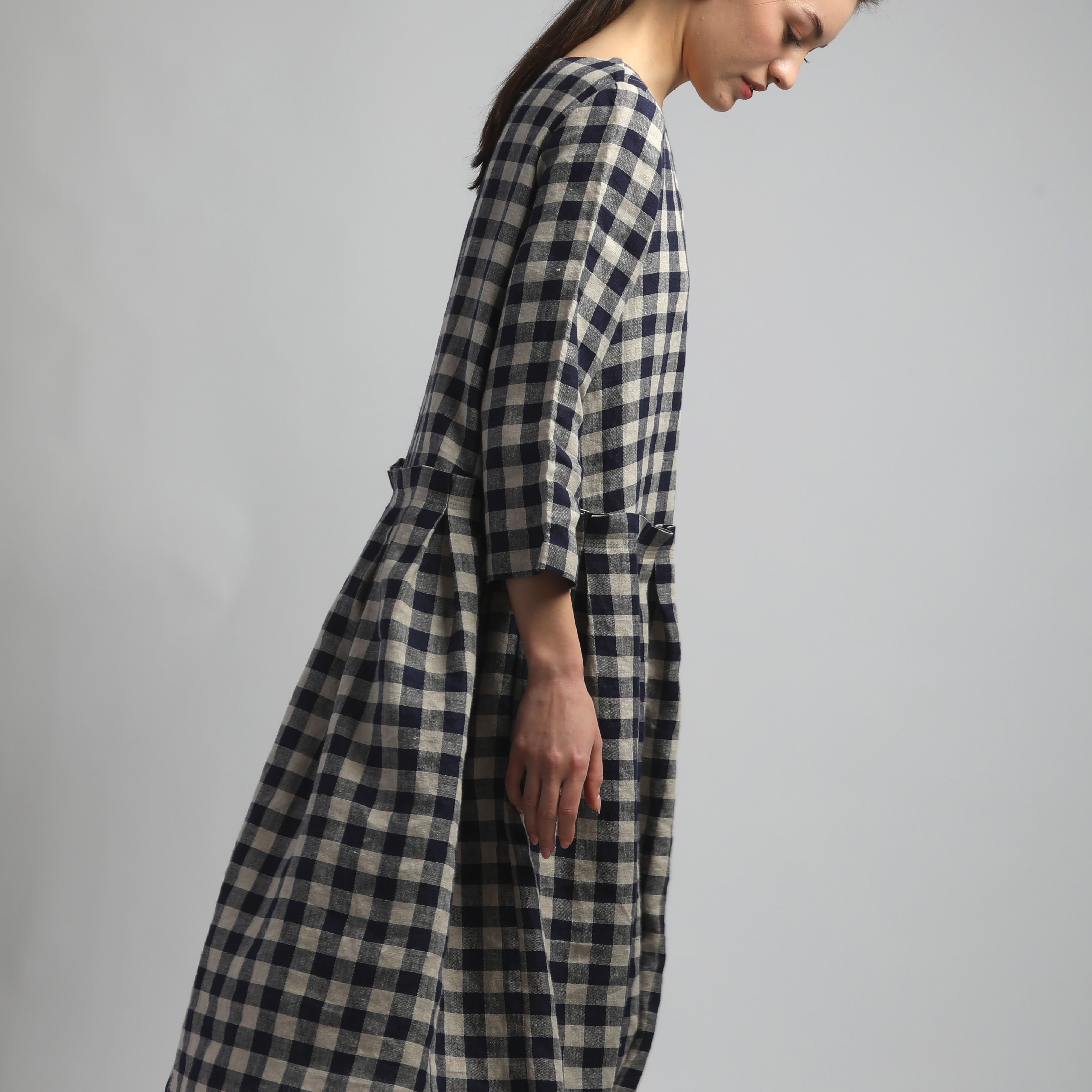 TIA Linen Dress with Soft Pleats