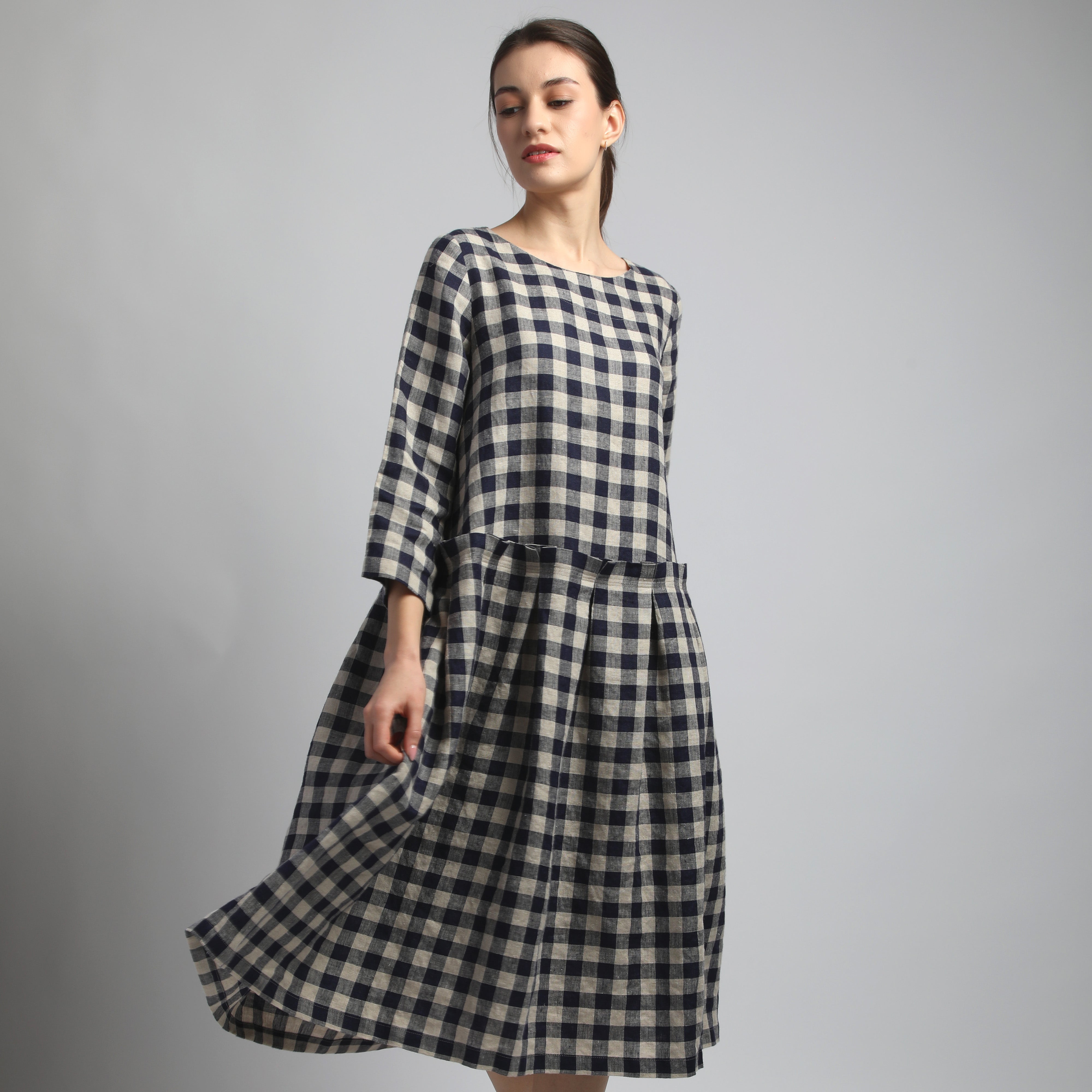 TIA Linen Dress with Soft Pleats