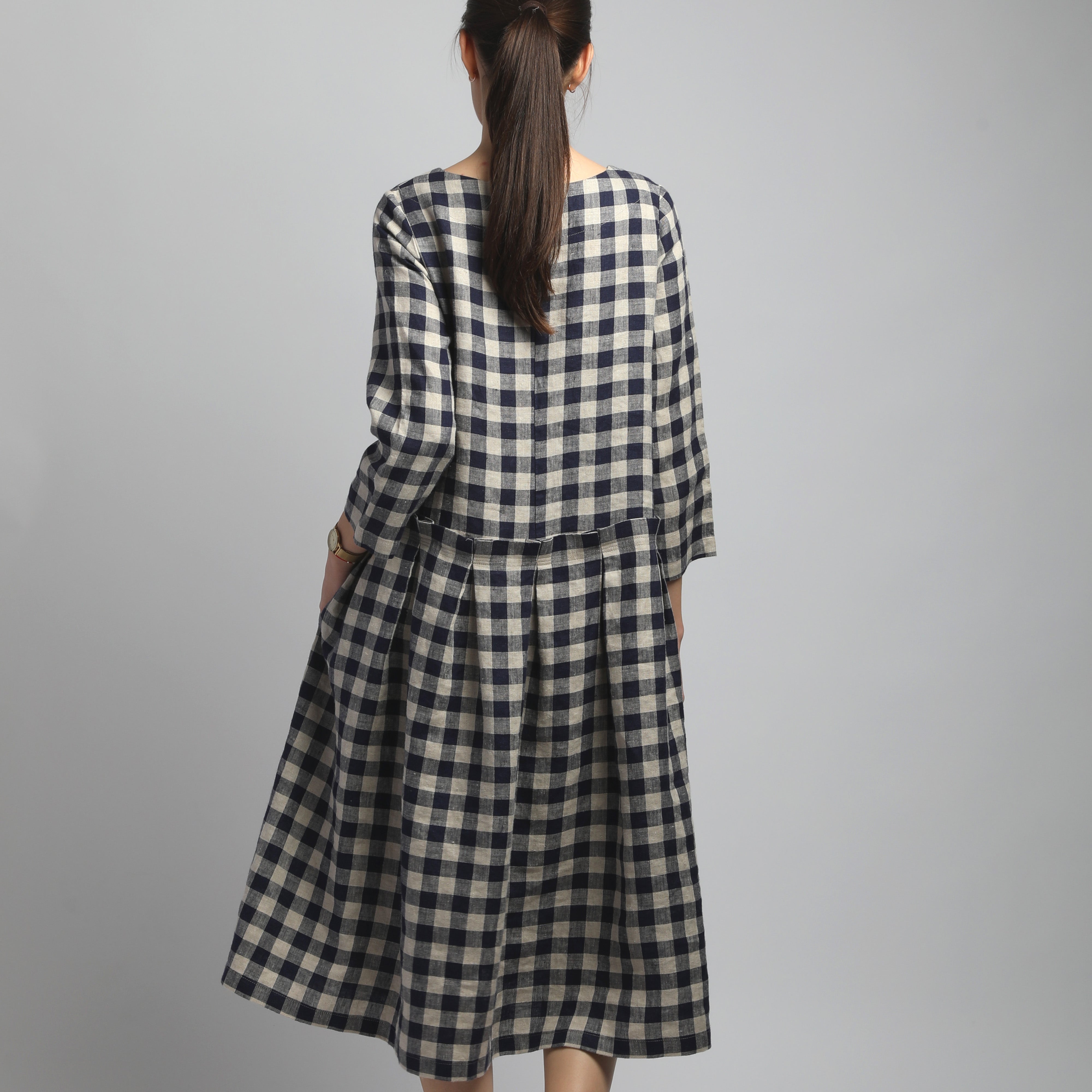 TIA Linen Dress with Soft Pleats