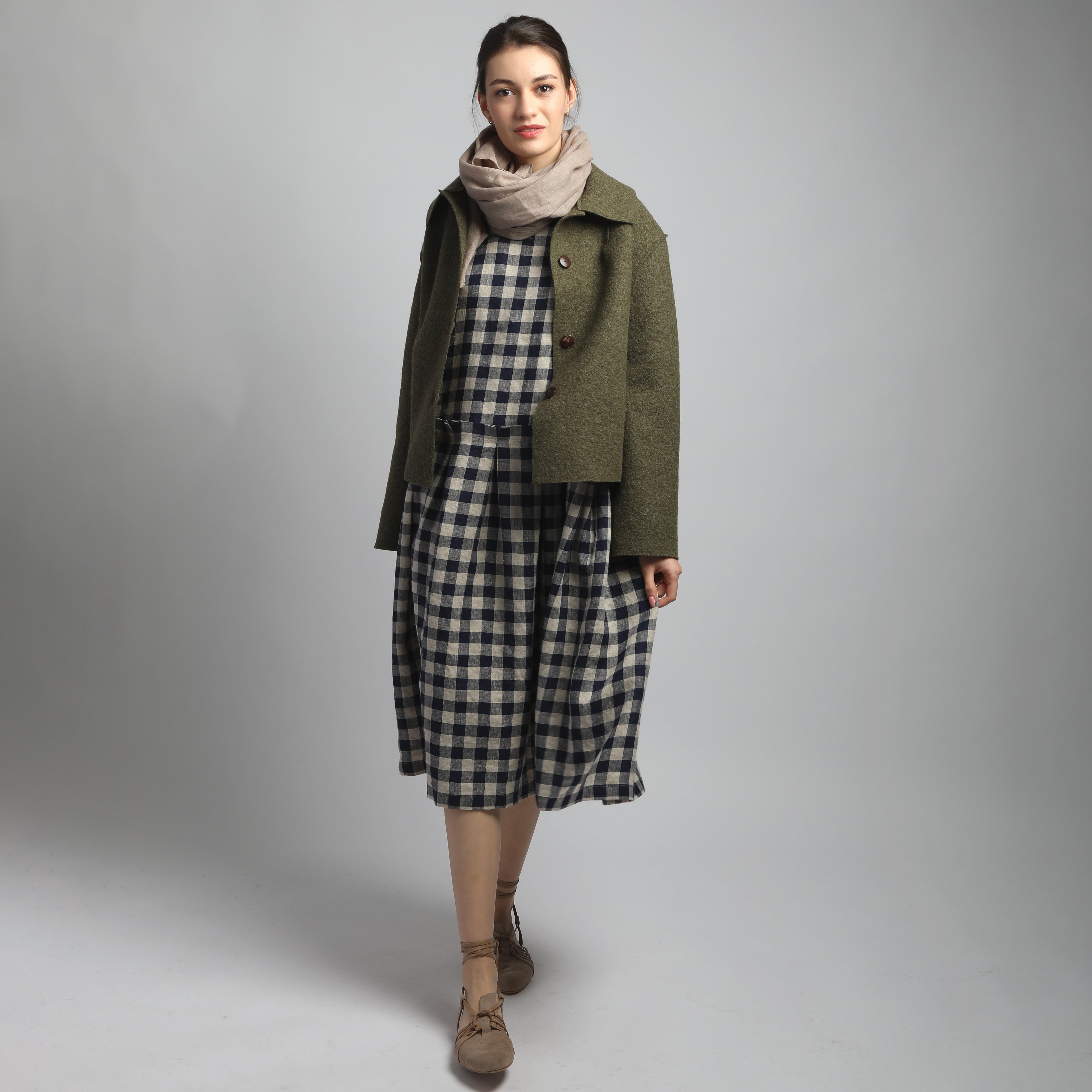 TIA Linen Dress with Soft Pleats