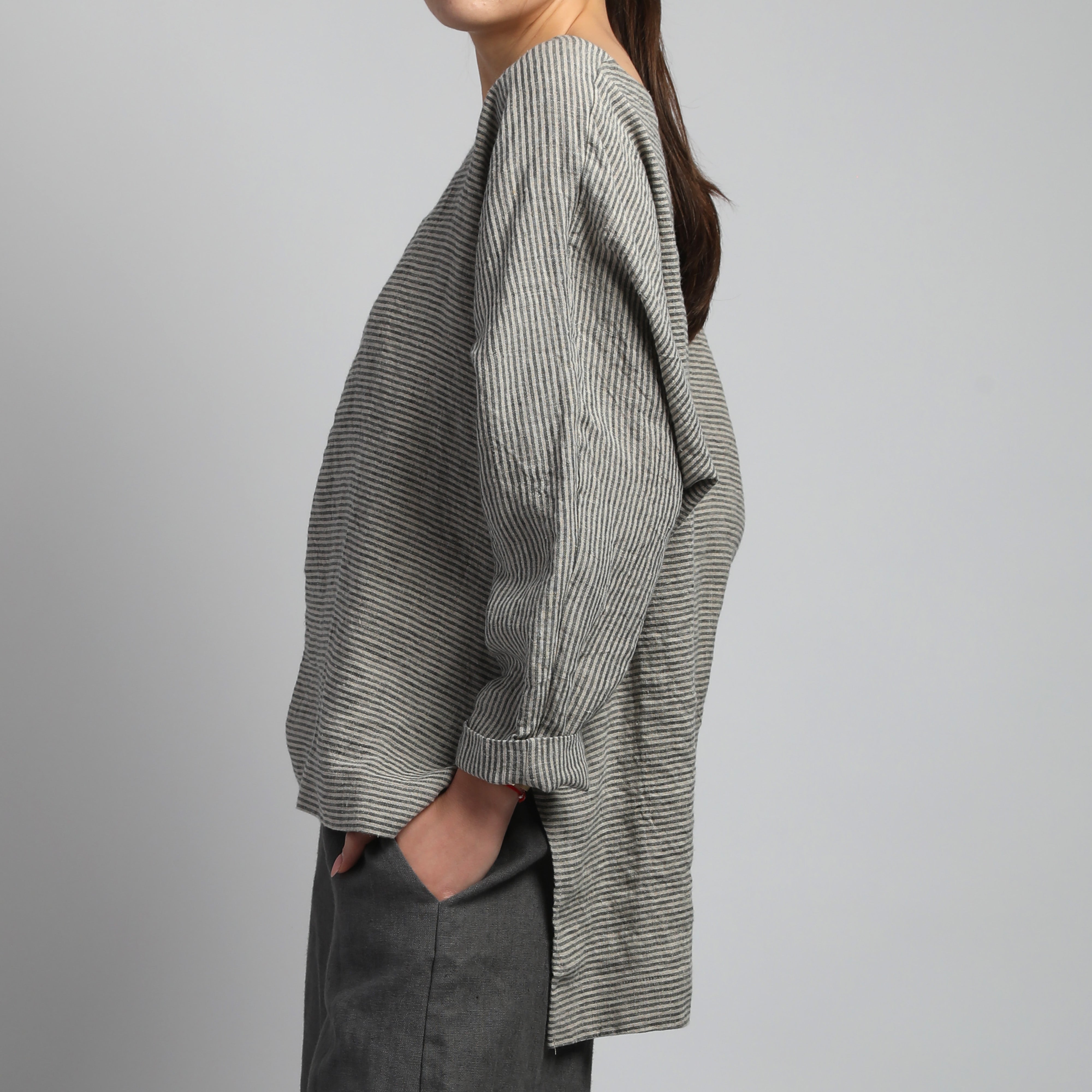 REED Linen Drop Shoulder Top with Asymmetric Hem