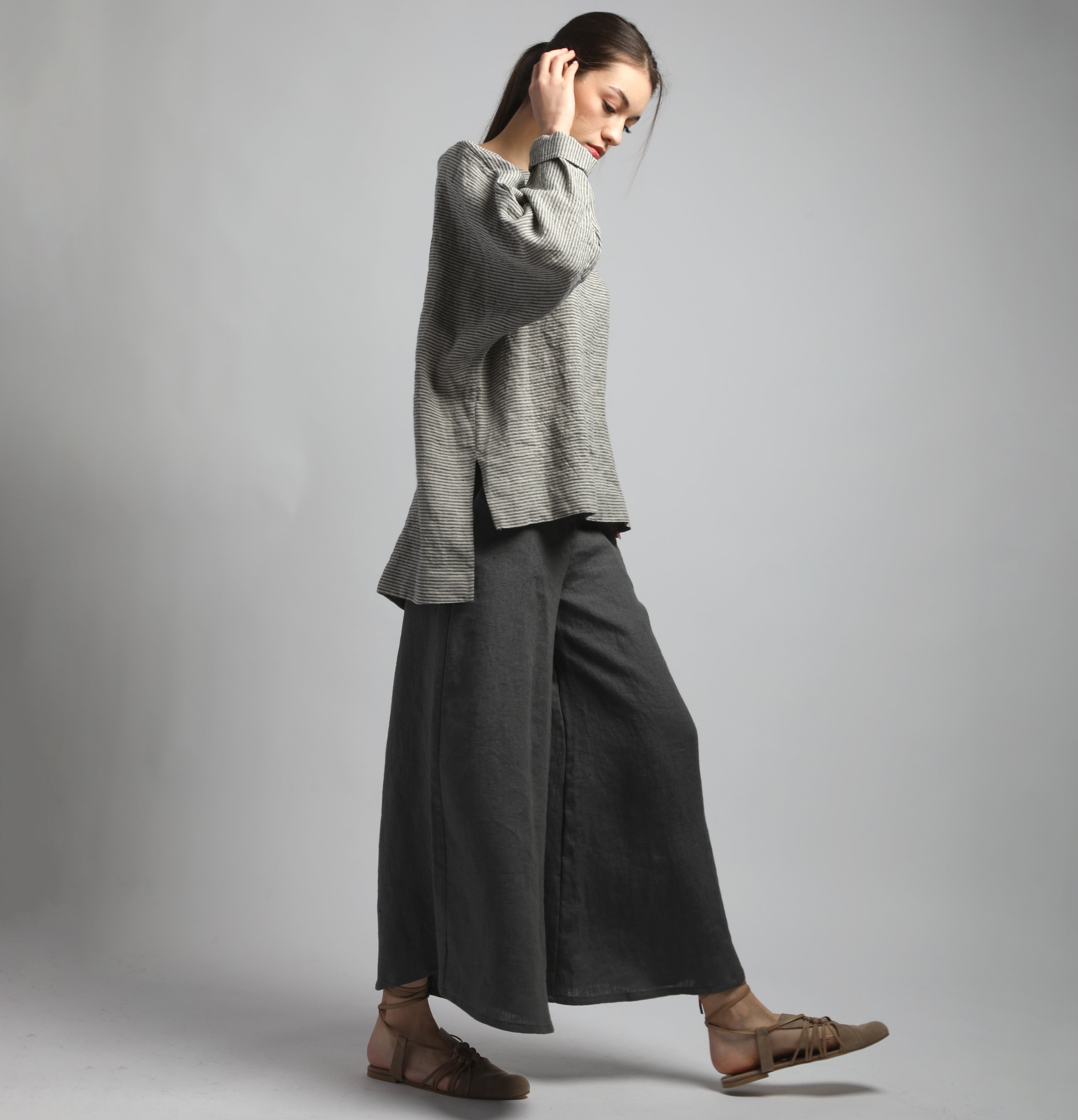 REED Linen Drop Shoulder Top with Asymmetric Hem