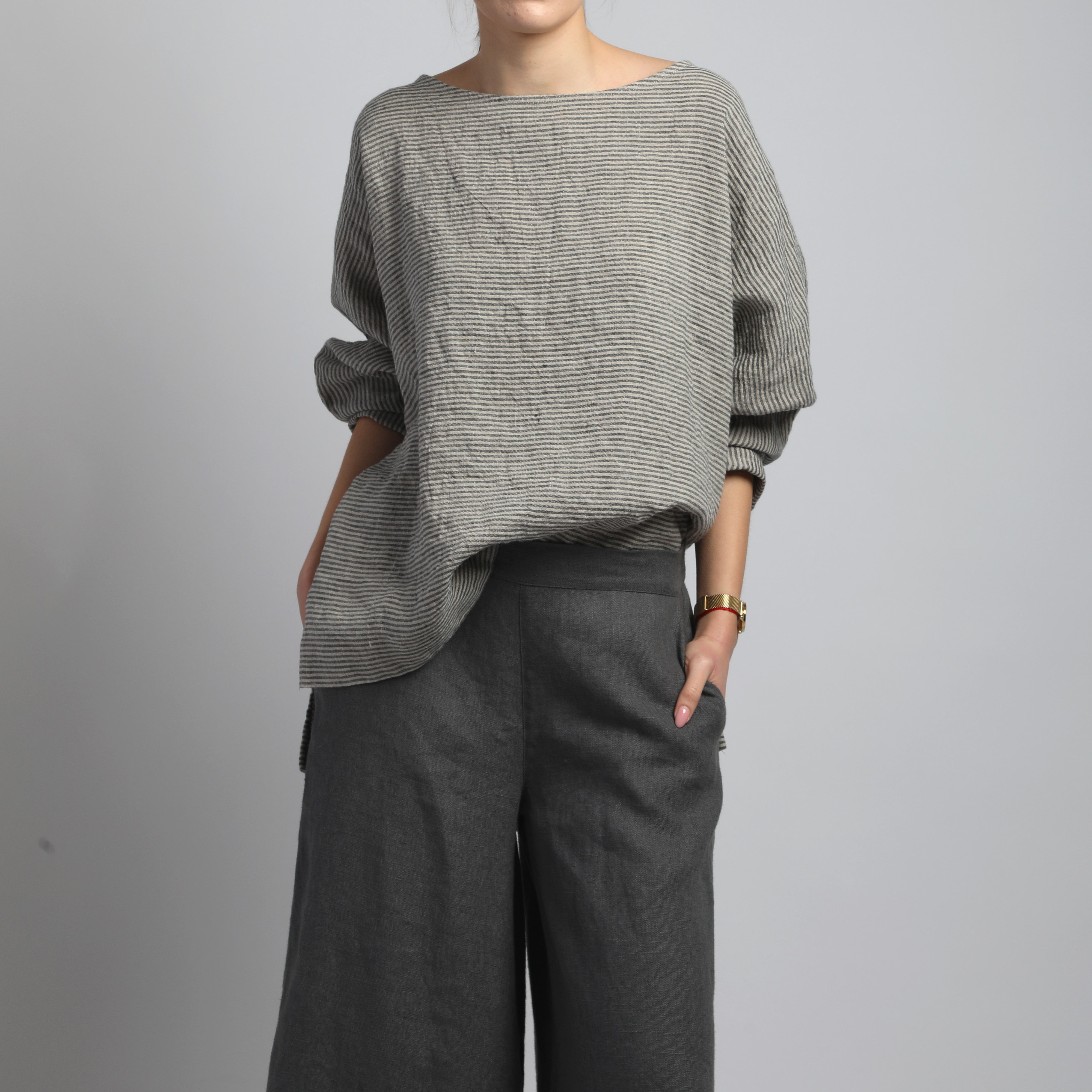 REED Linen Drop Shoulder Top with Asymmetric Hem
