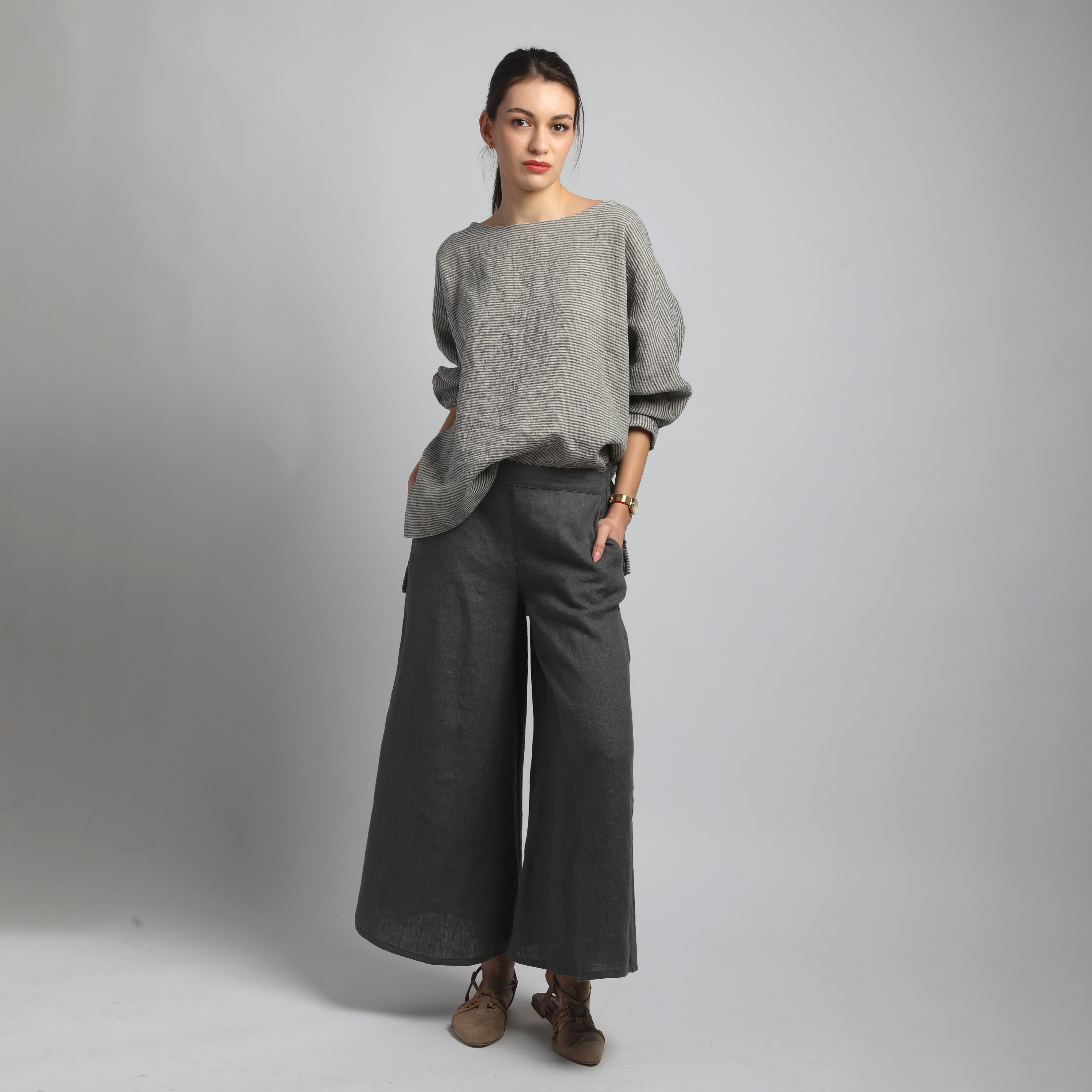 REED Linen Drop Shoulder Top with Asymmetric Hem