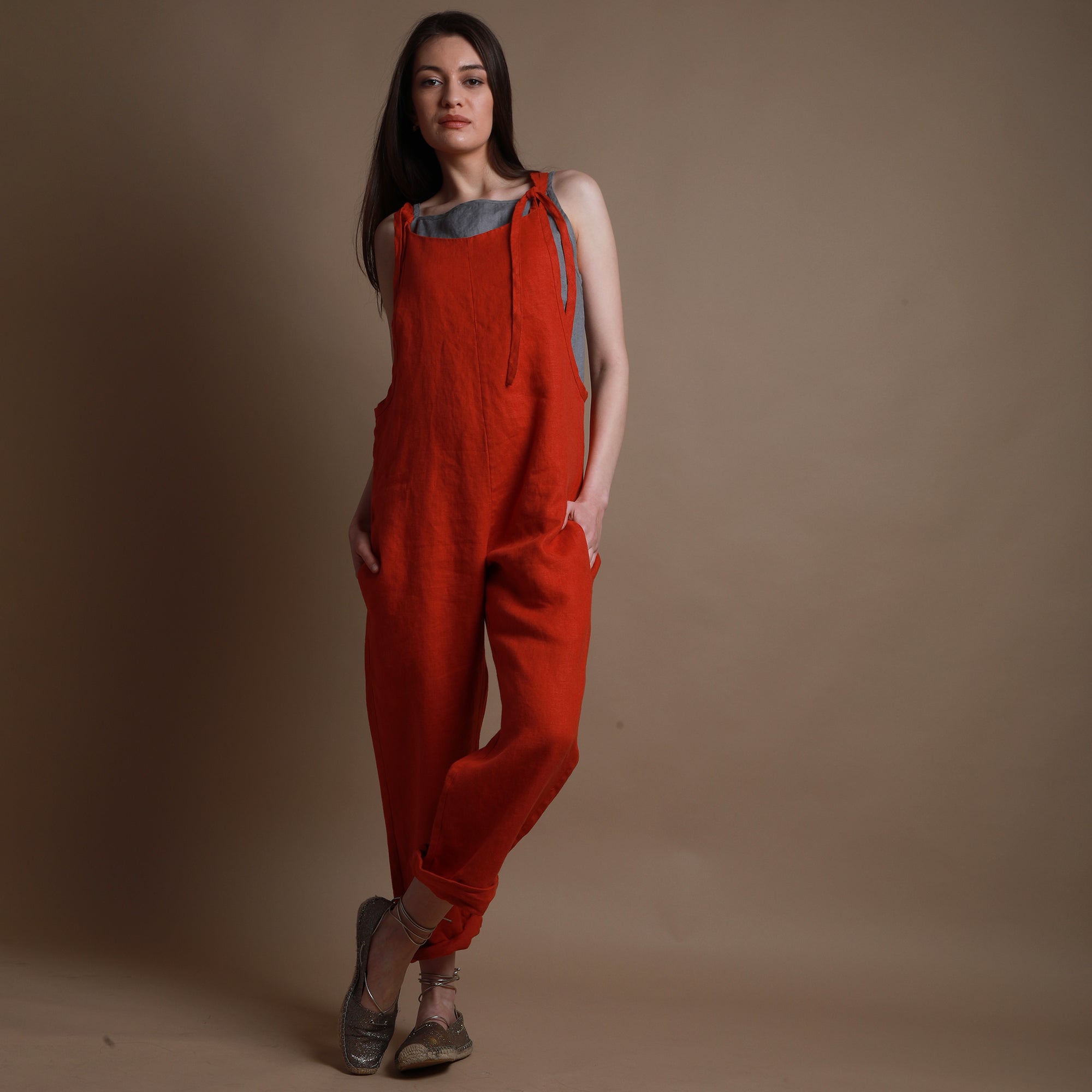 PLAY Linen Dungarees, Size L, Color LEMON YELLOW