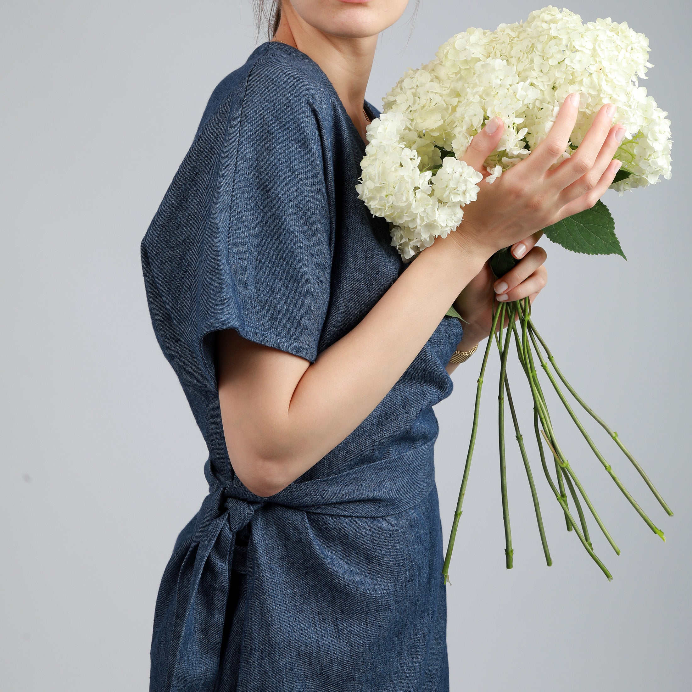NUBE Midi Wrapt Linen Dress, Size S, Color BLUE DENIM