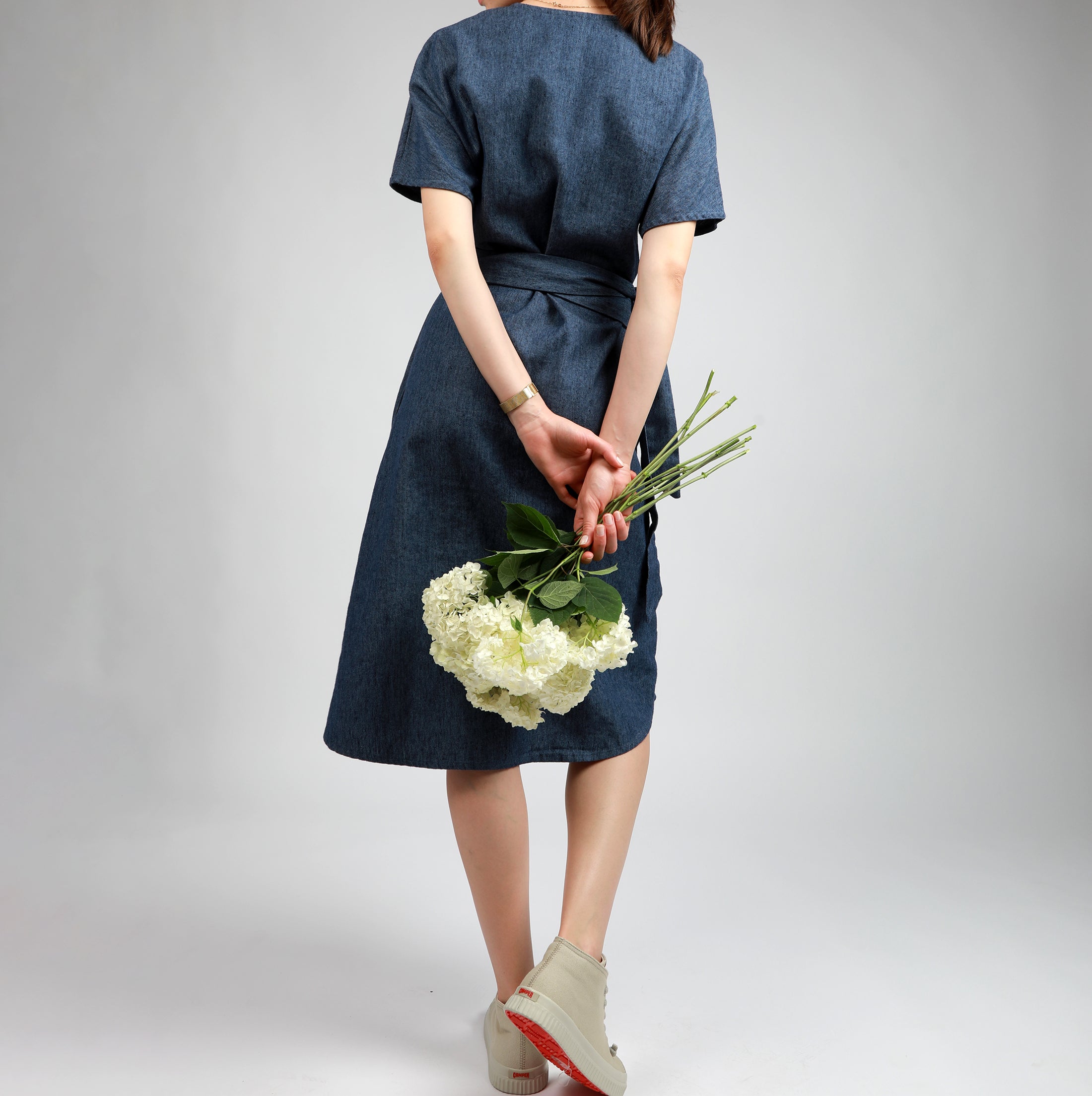 NUBE Midi Wrapt Linen Dress, Size S, Color BLUE DENIM