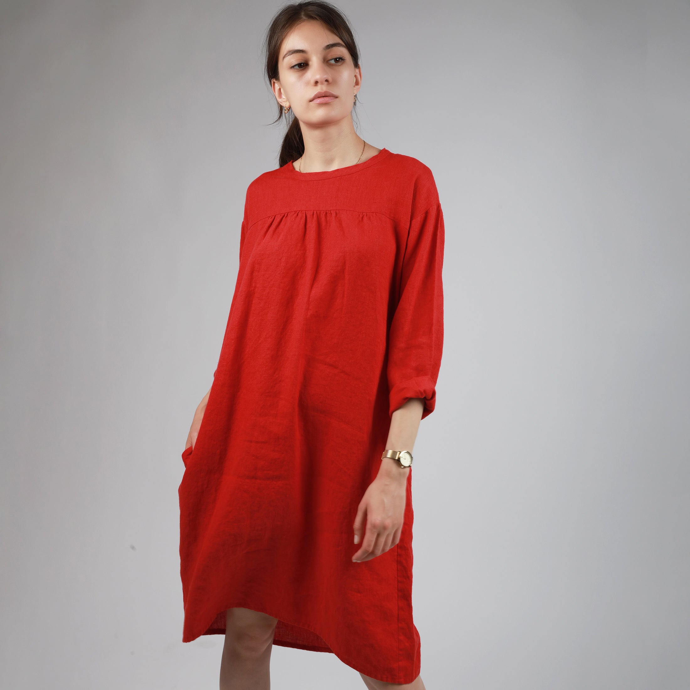 MILLY Linen Tunic Dress - Size XS - Color TANGO RED
