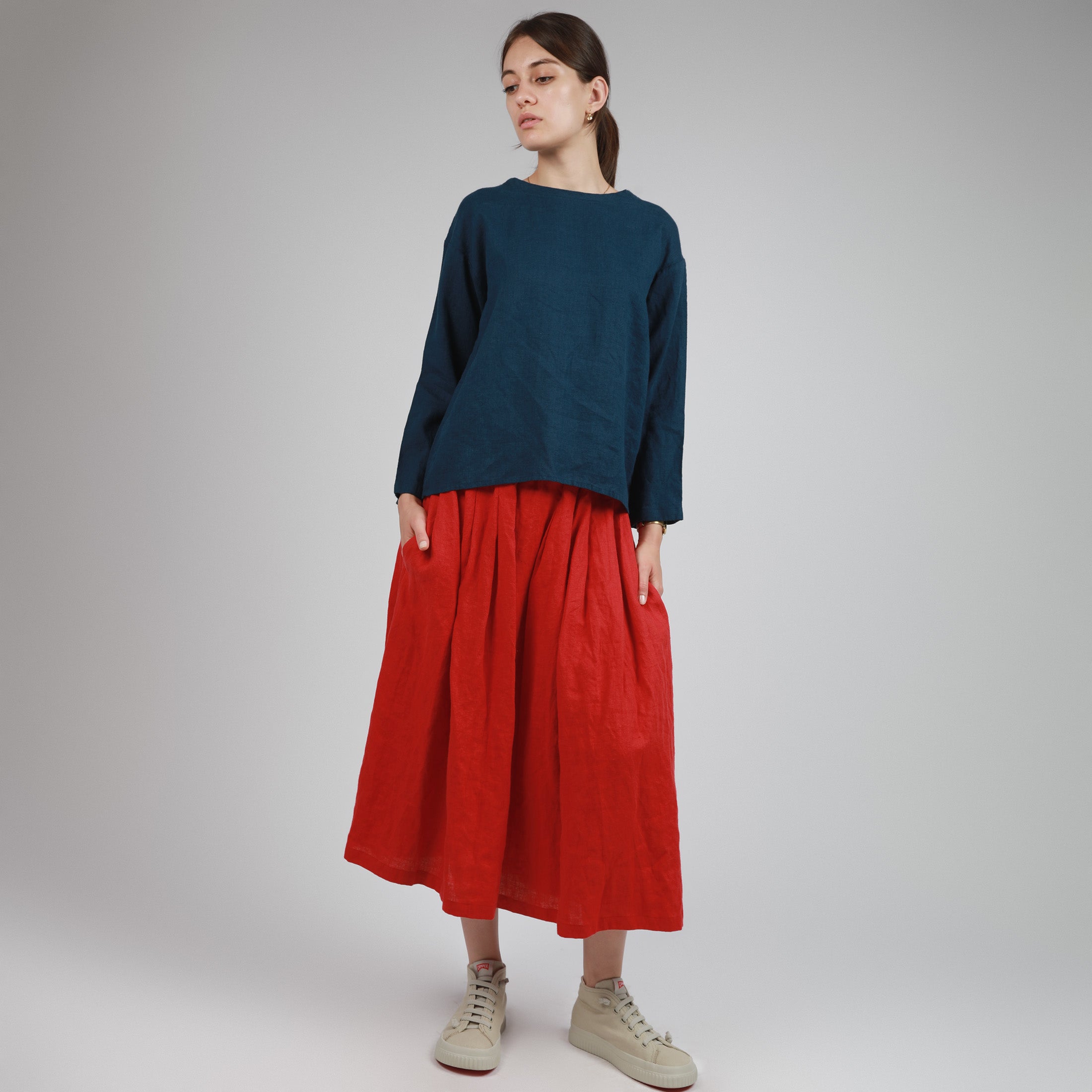 MIMI Pleated Swing Linen Skirt