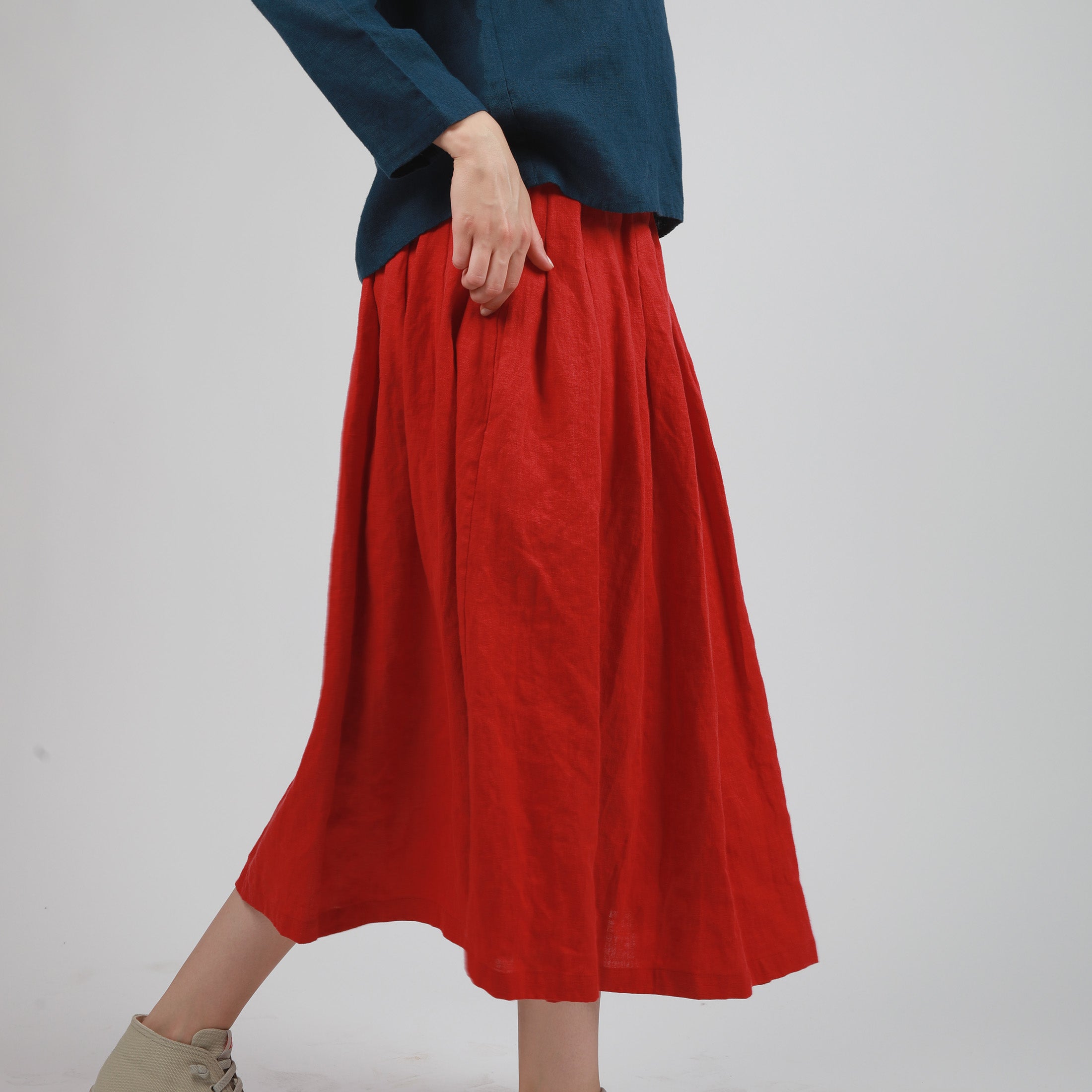 MIMI Pleated Swing Linen Skirt