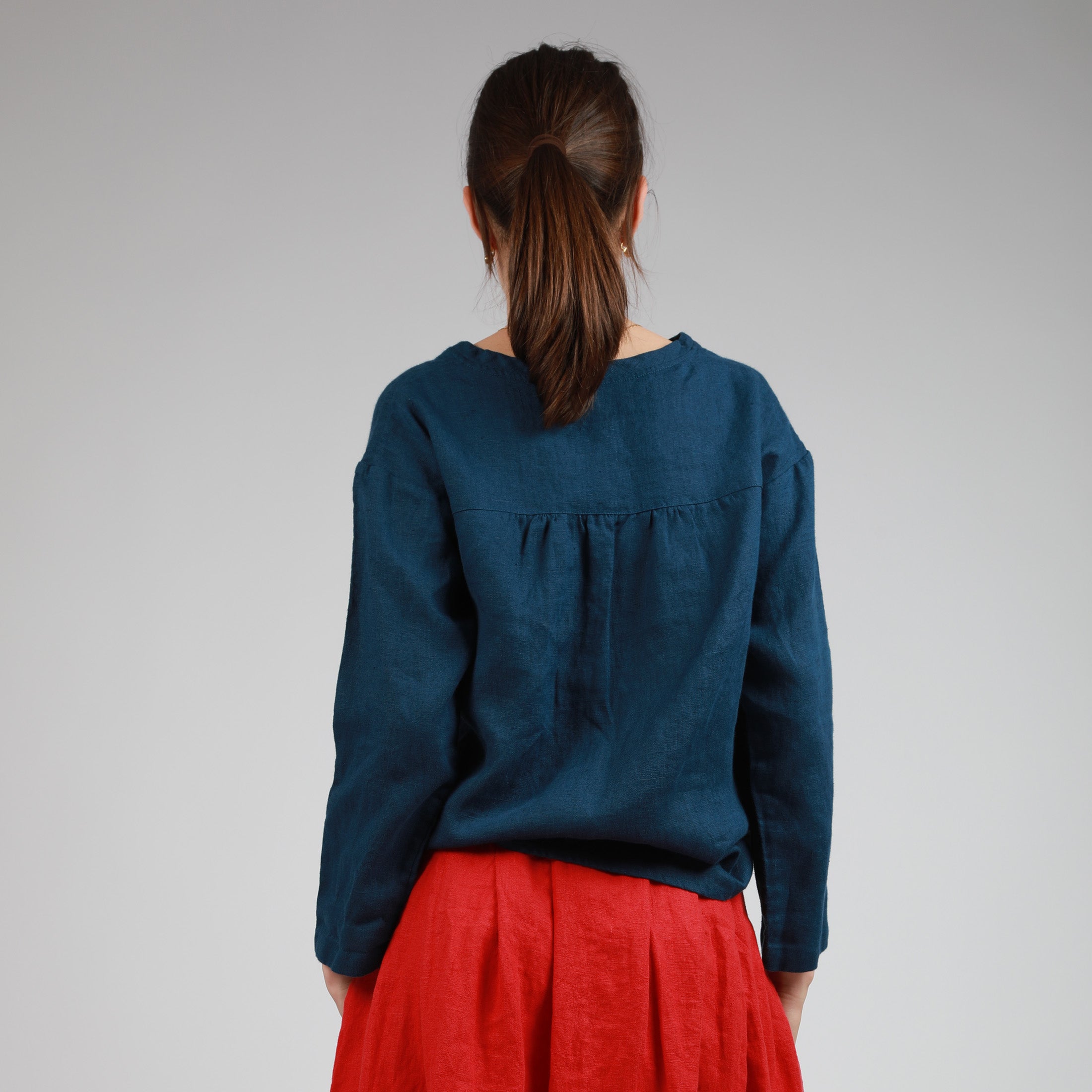 HANNA Long Sleeve Linen Blouse, Size S, Color SILVER