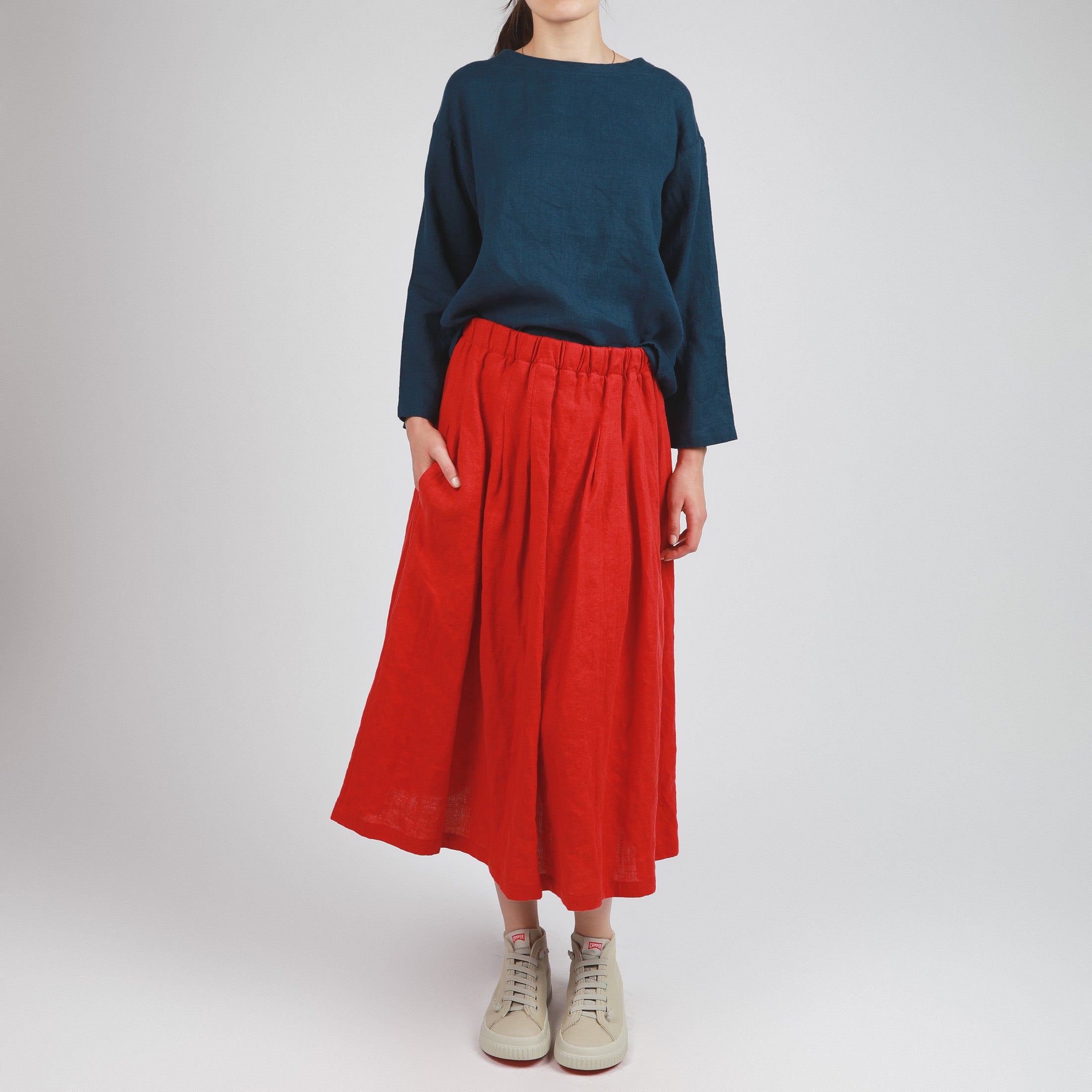 MIMI Pleated Swing Linen Skirt