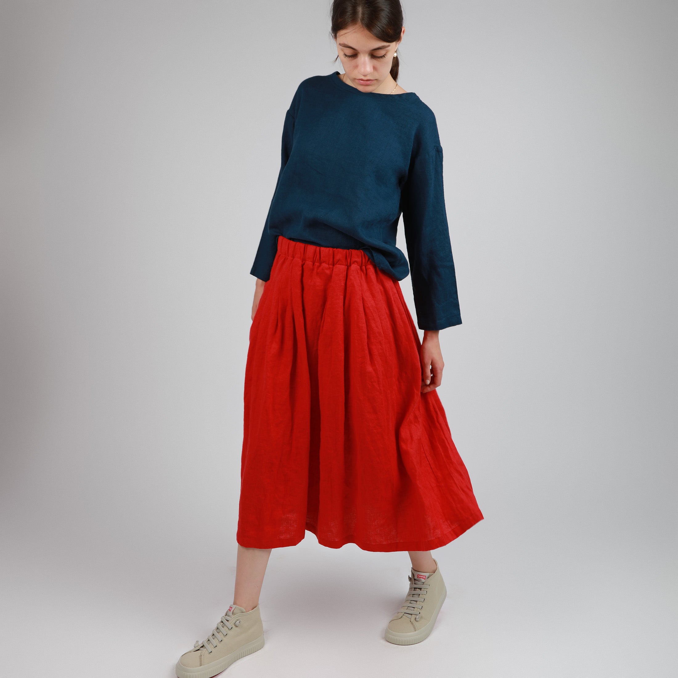 MIMI Pleated Swing Linen Skirt