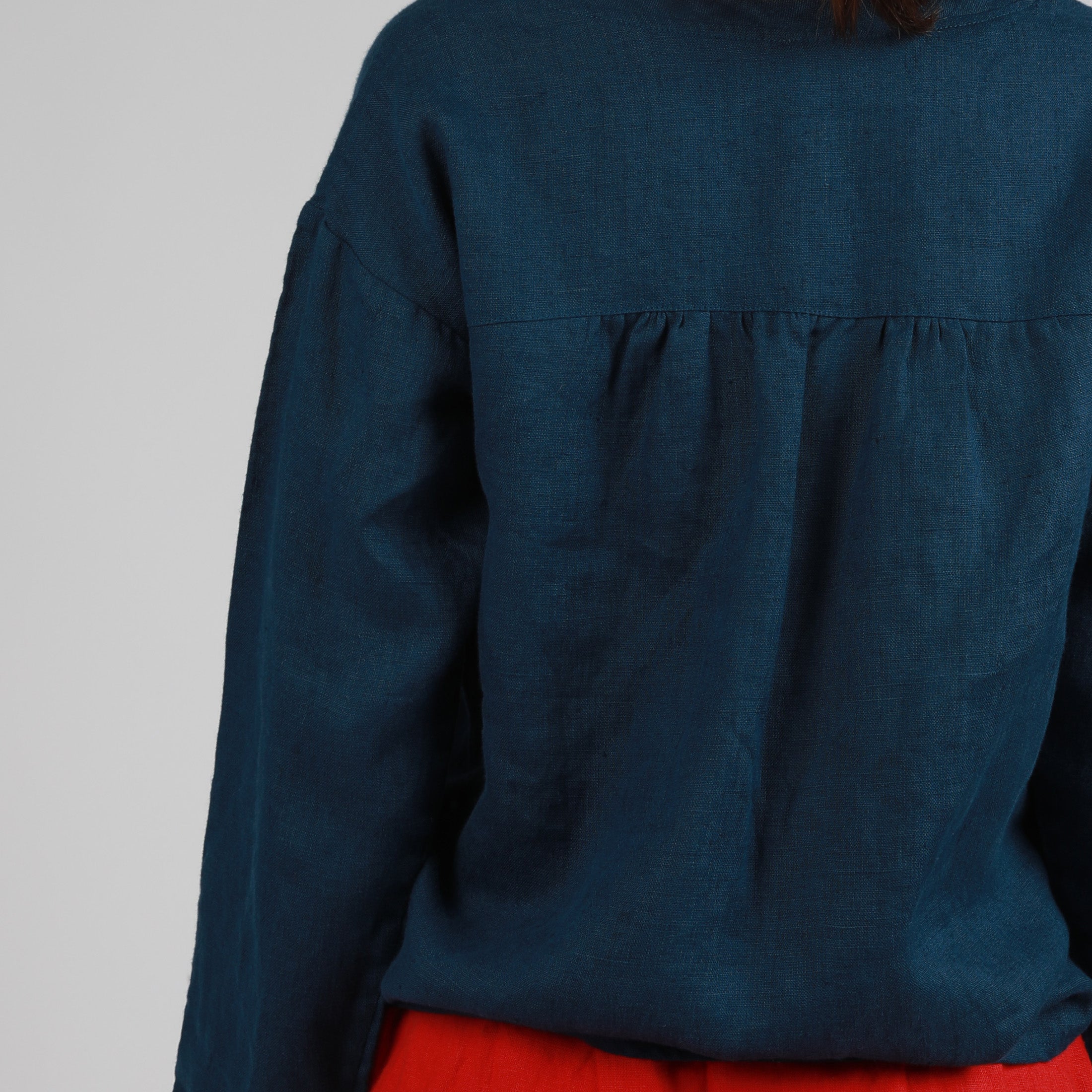 HANNA Long Sleeve Linen Blouse, Size S, Color SILVER