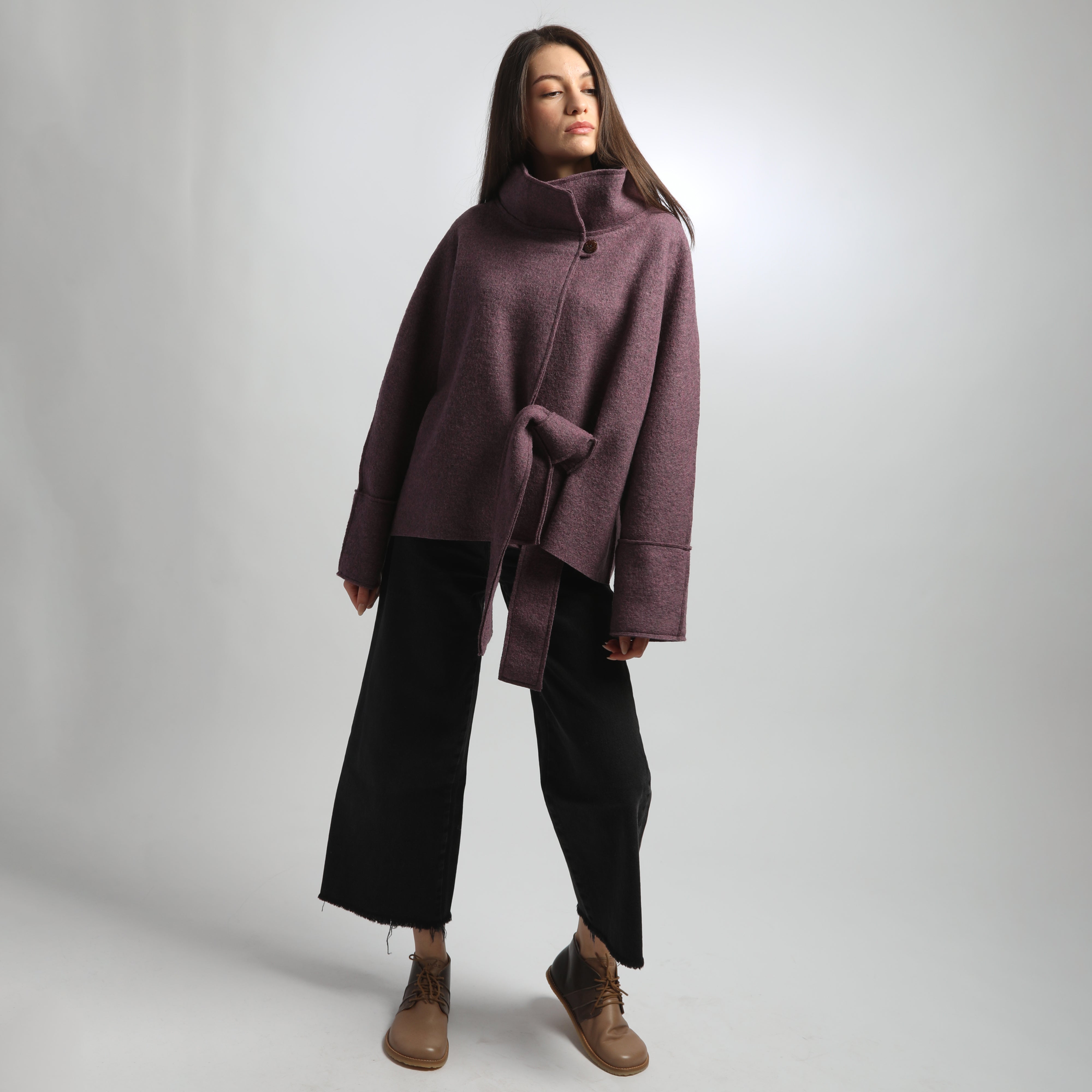 MAUD Oversized Boiled Wool Wrap Coatigan with Belt