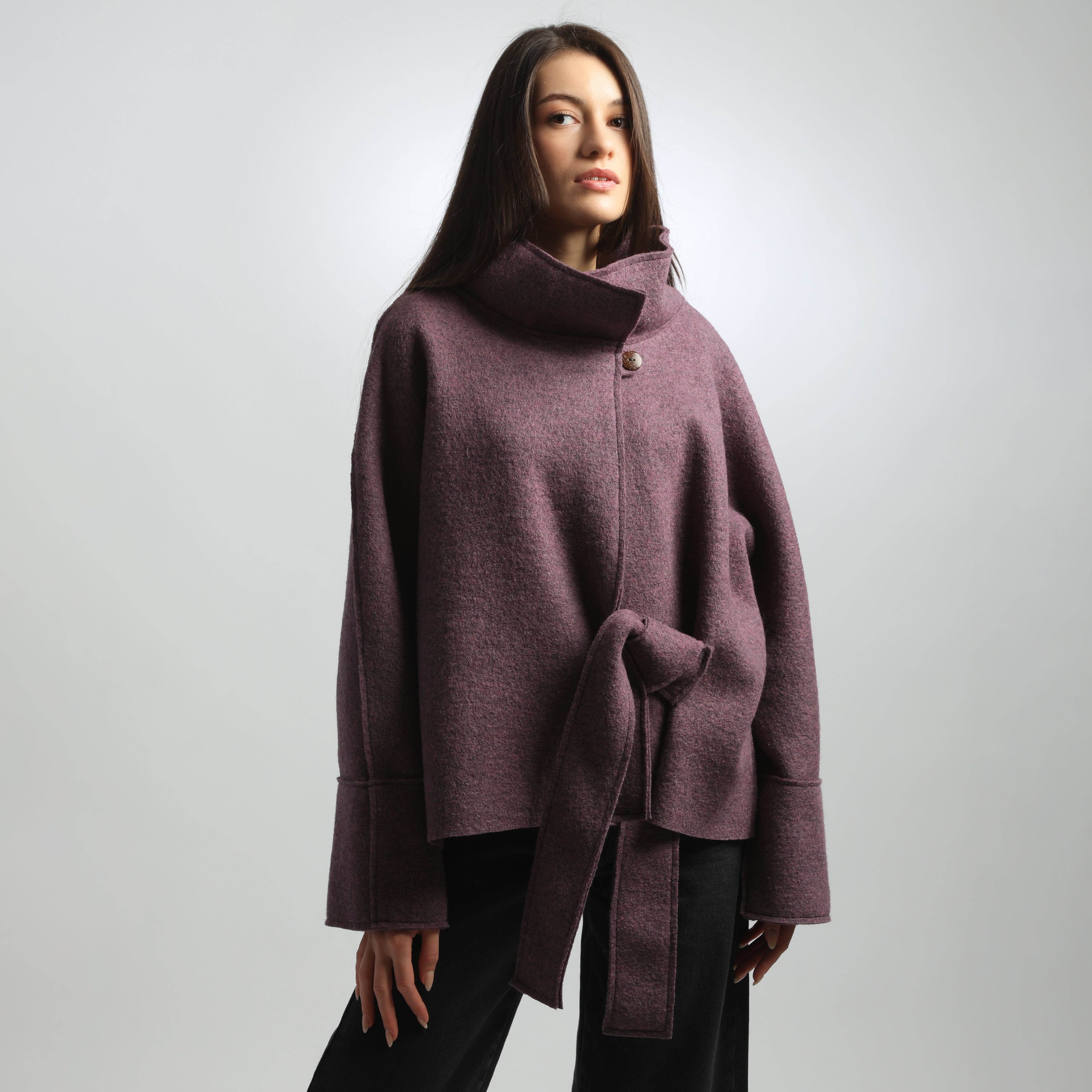 MAUD Oversized Boiled Wool Wrap Coatigan with Belt