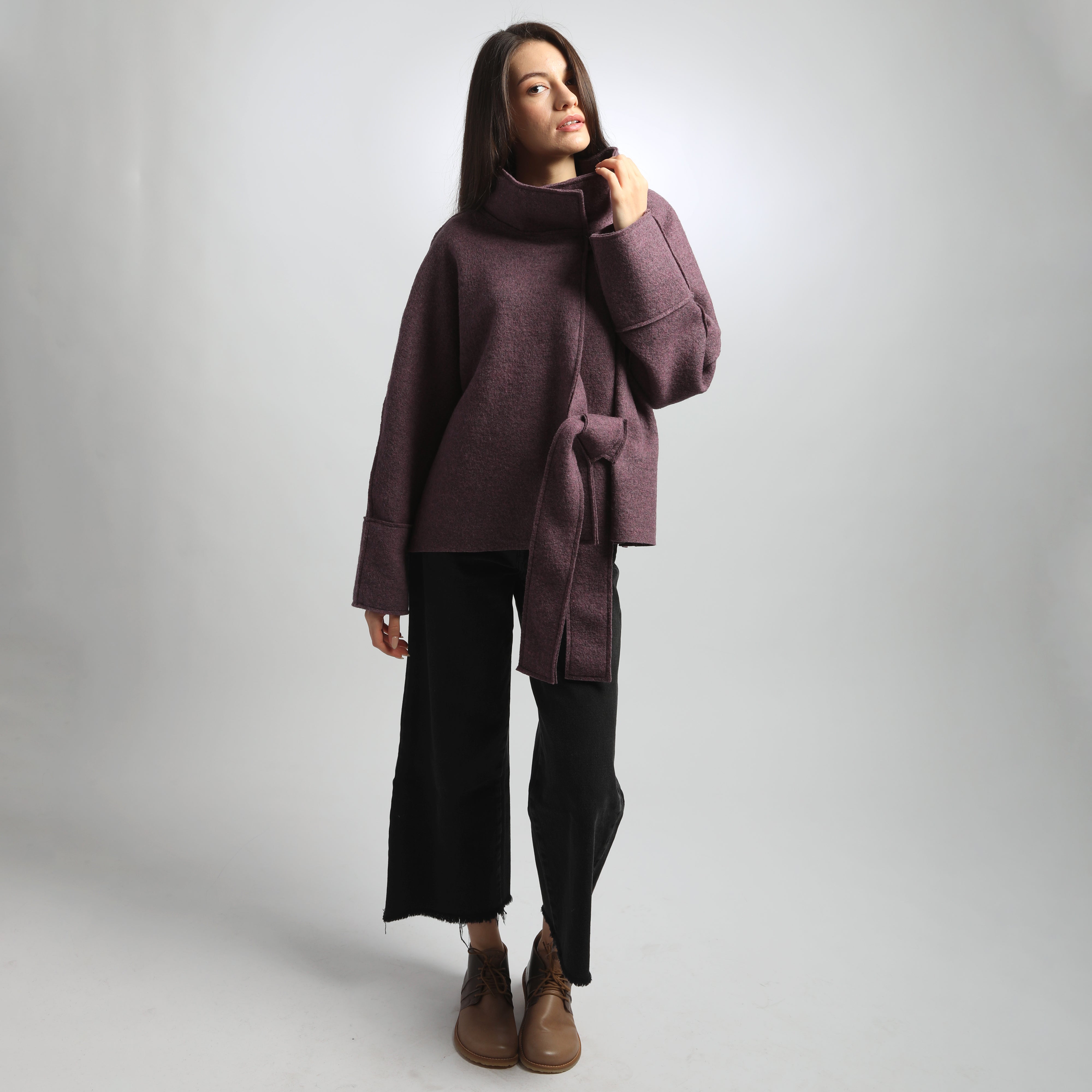 MAUD Oversized Boiled Wool Wrap Coatigan with Belt