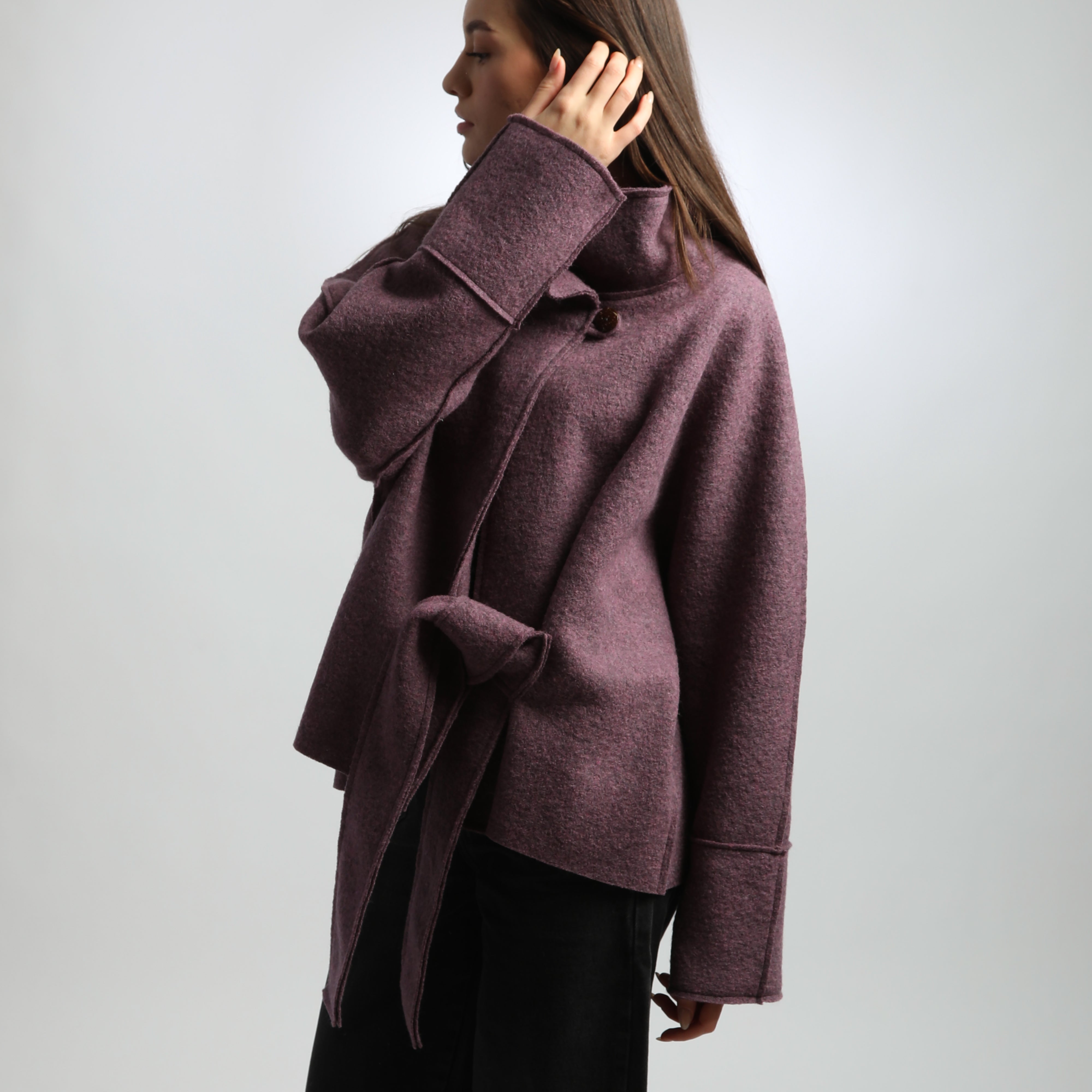 MAUD Oversized Boiled Wool Wrap Coatigan with Belt