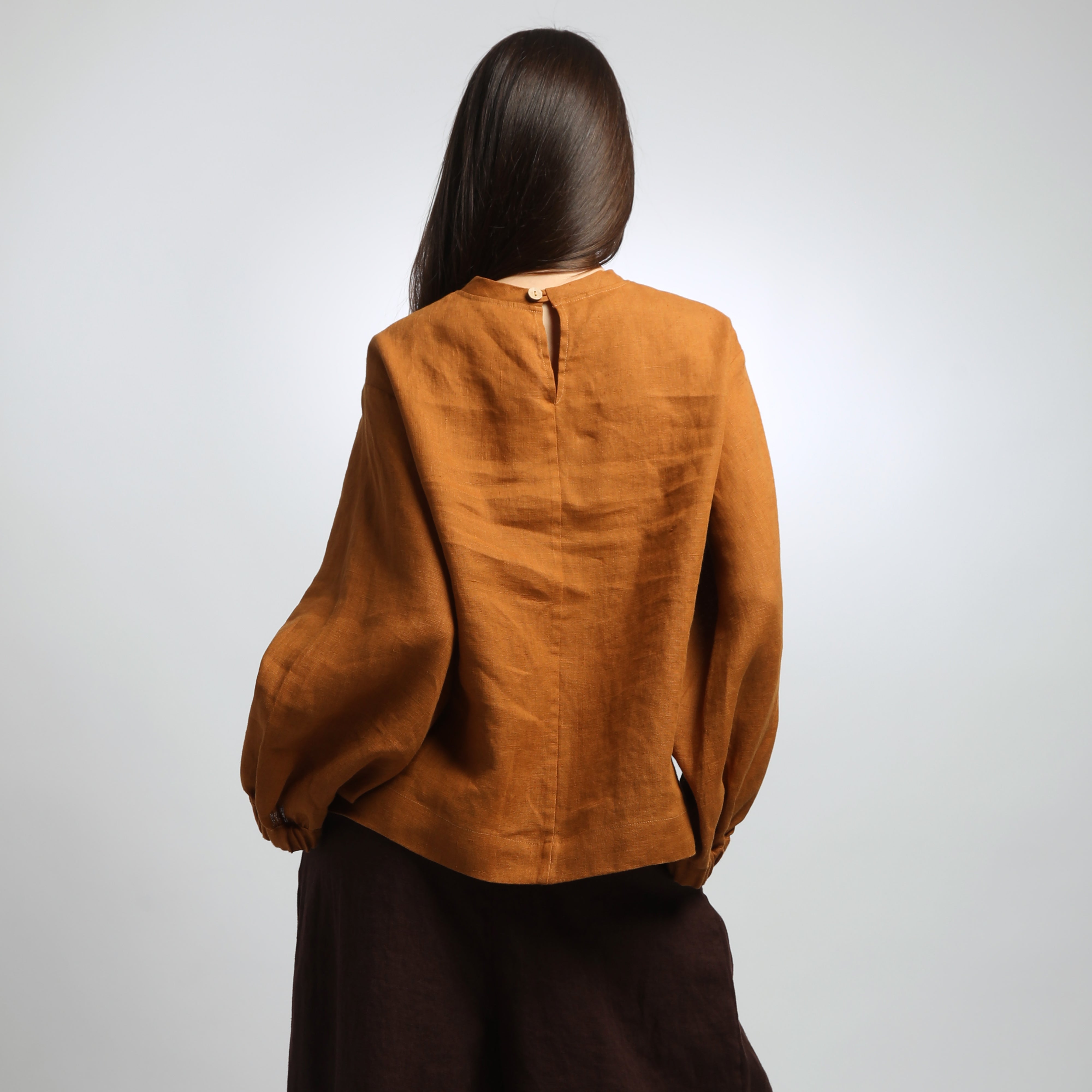 BOEMA Loose Bohemian Balloon Sleeve Linen Blouse