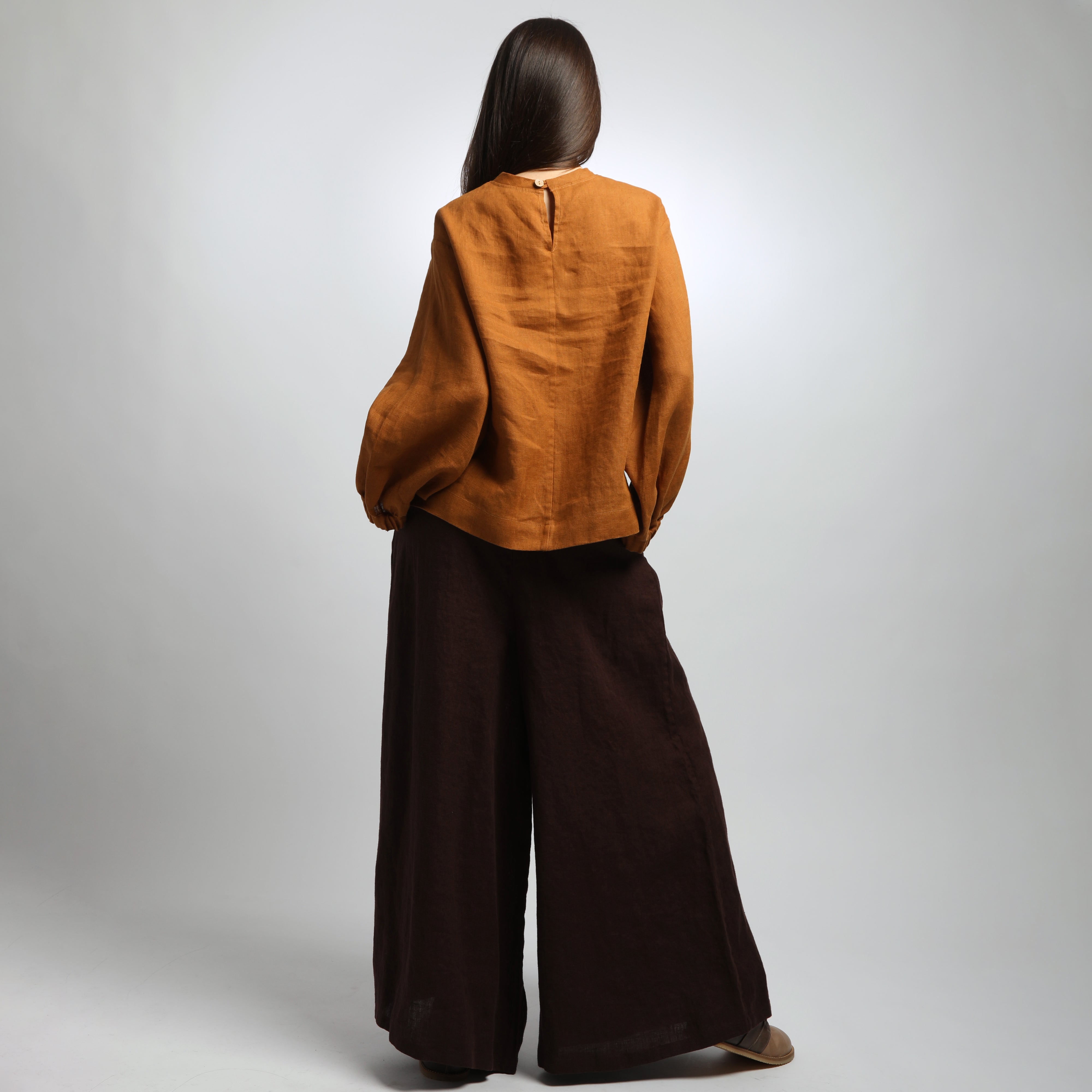BOEMA Balloon Sleeve Linen Blouse, Sizes XS, S - Color CINNAMON